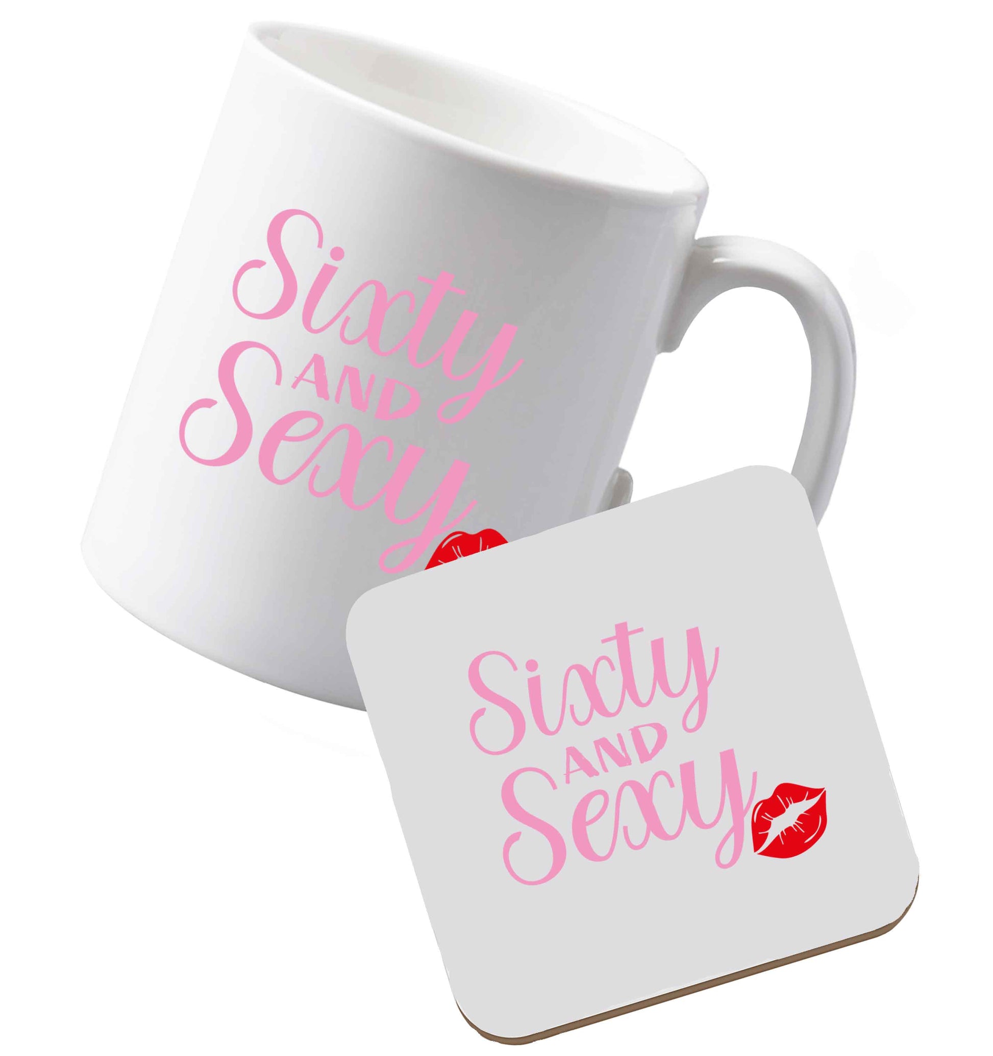 10 oz Ceramic mug and coaster Sixty and sexy both sides