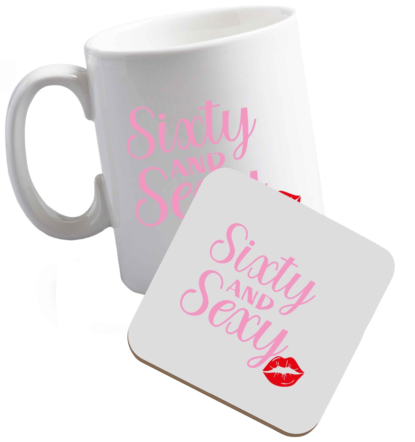 10 oz Sixty and sexy ceramic mug and coaster set right handed
