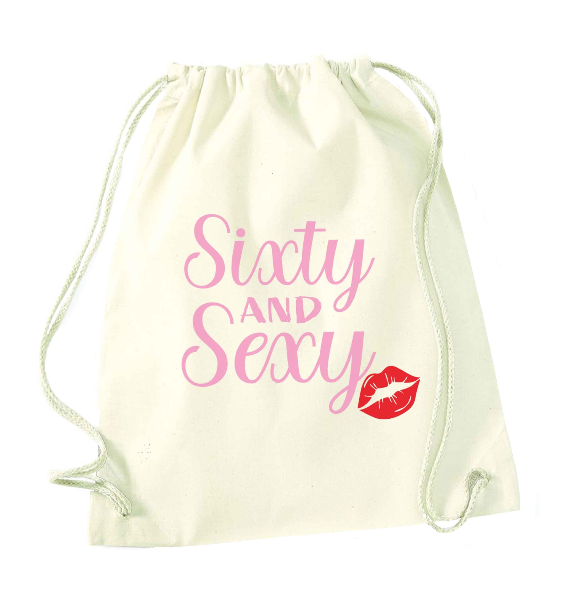 Sixty and sexy natural drawstring bag