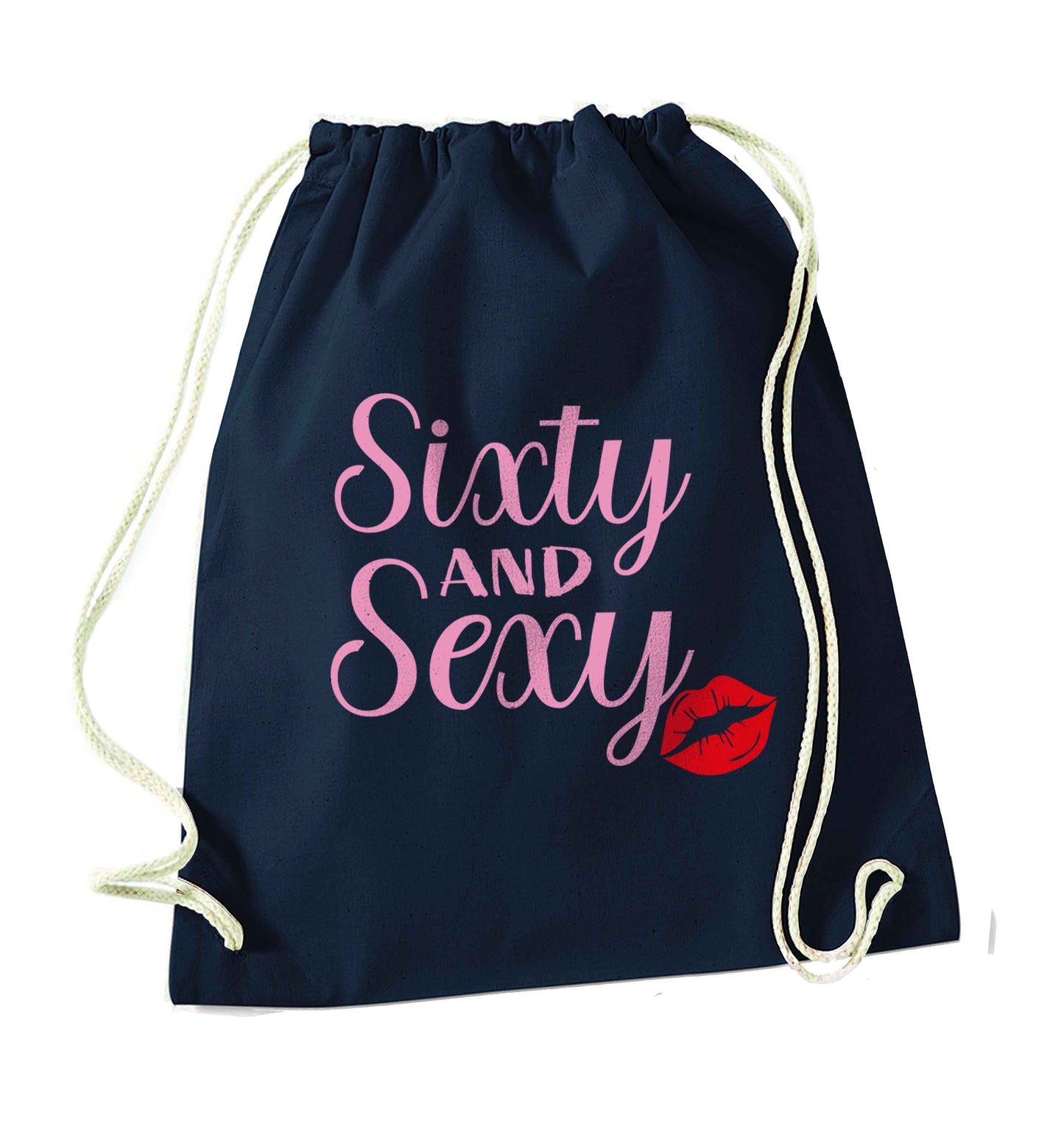 Sixty and sexy navy drawstring bag