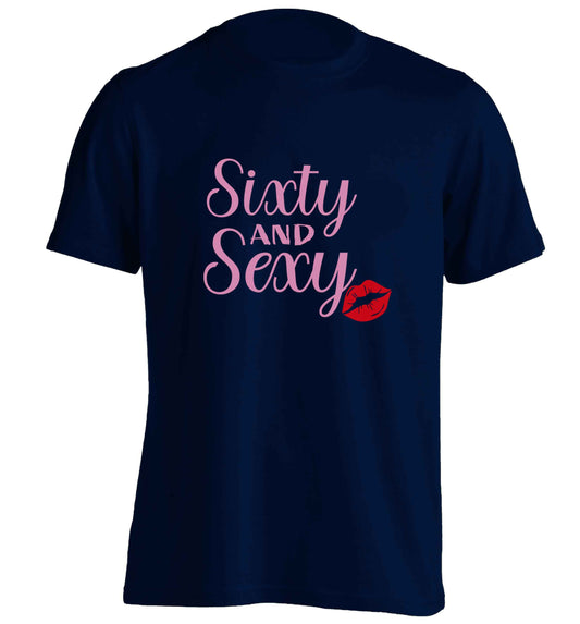 Sixty and sexy adults unisex navy Tshirt 2XL