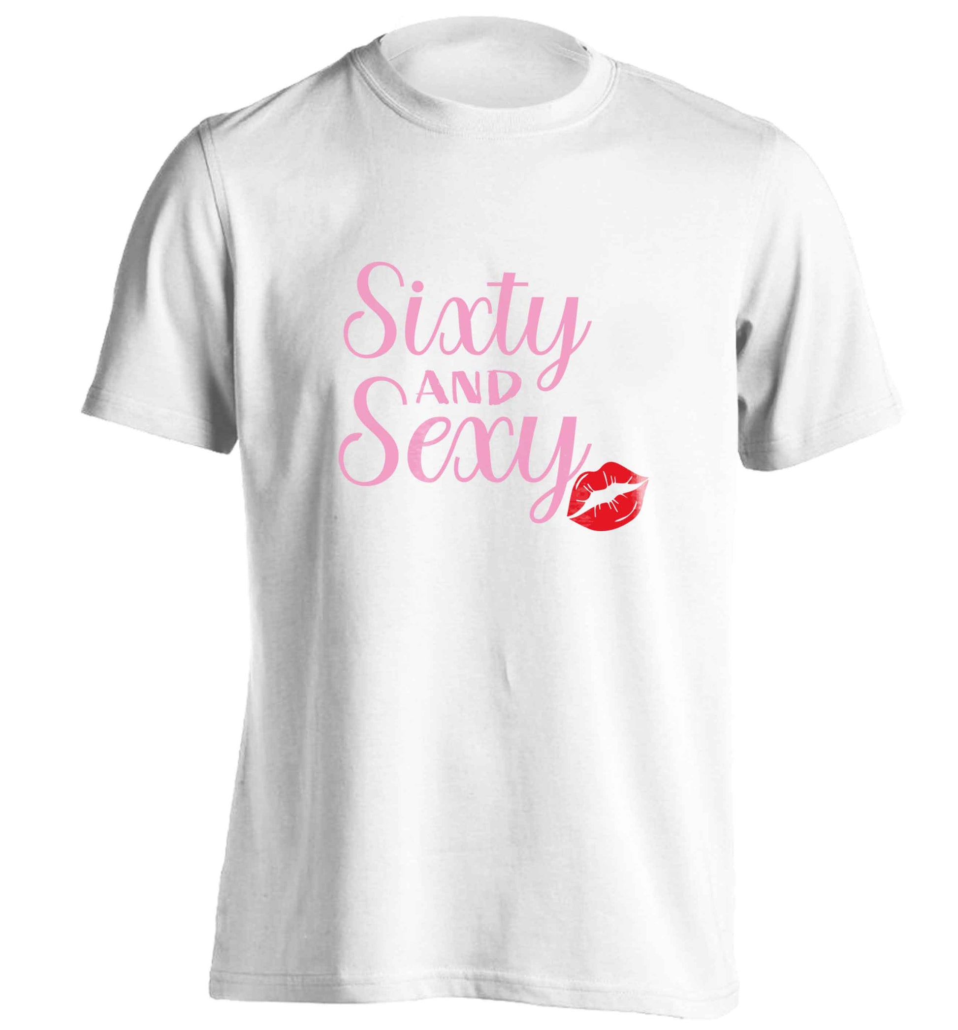 Sixty and sexy adults unisex white Tshirt 2XL