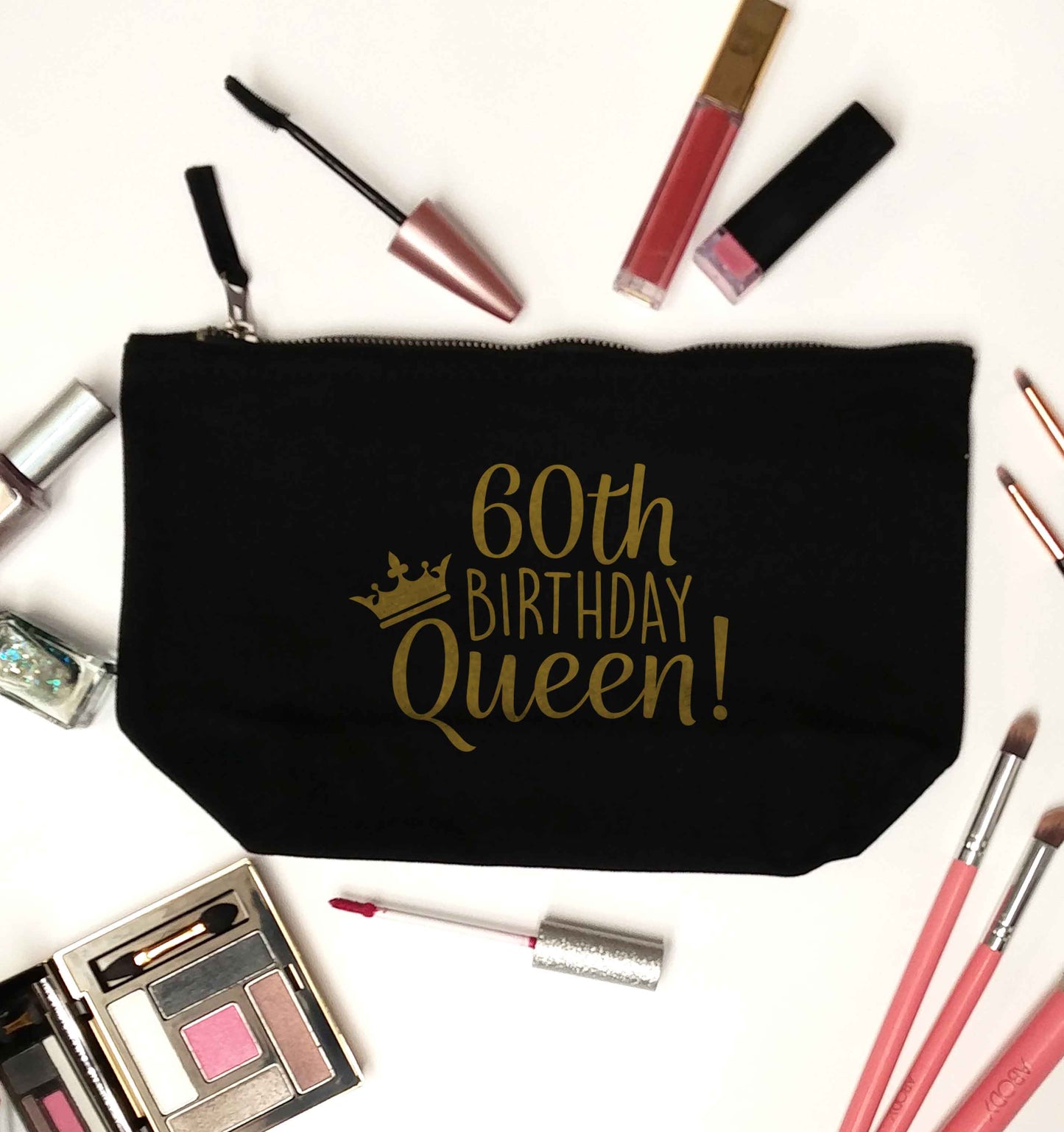 60th birthday Queen black makeup bag