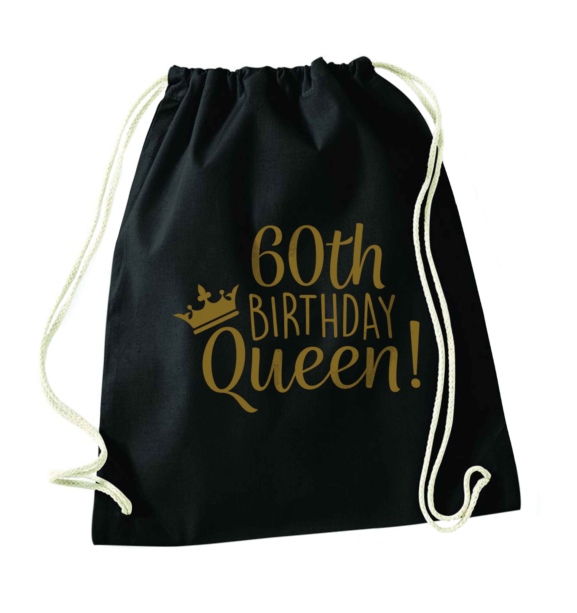 60th birthday Queen black drawstring bag