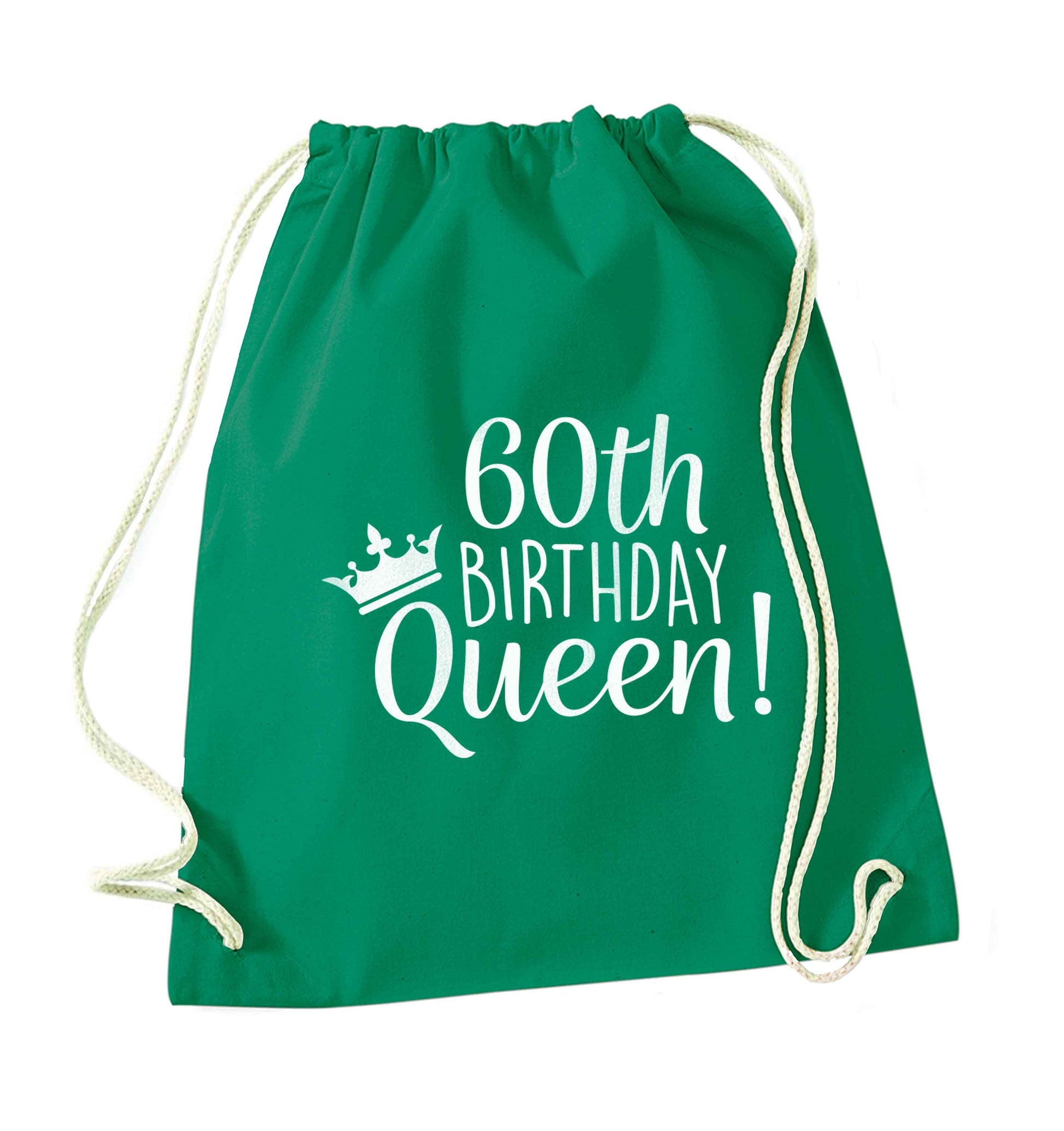 60th birthday Queen green drawstring bag