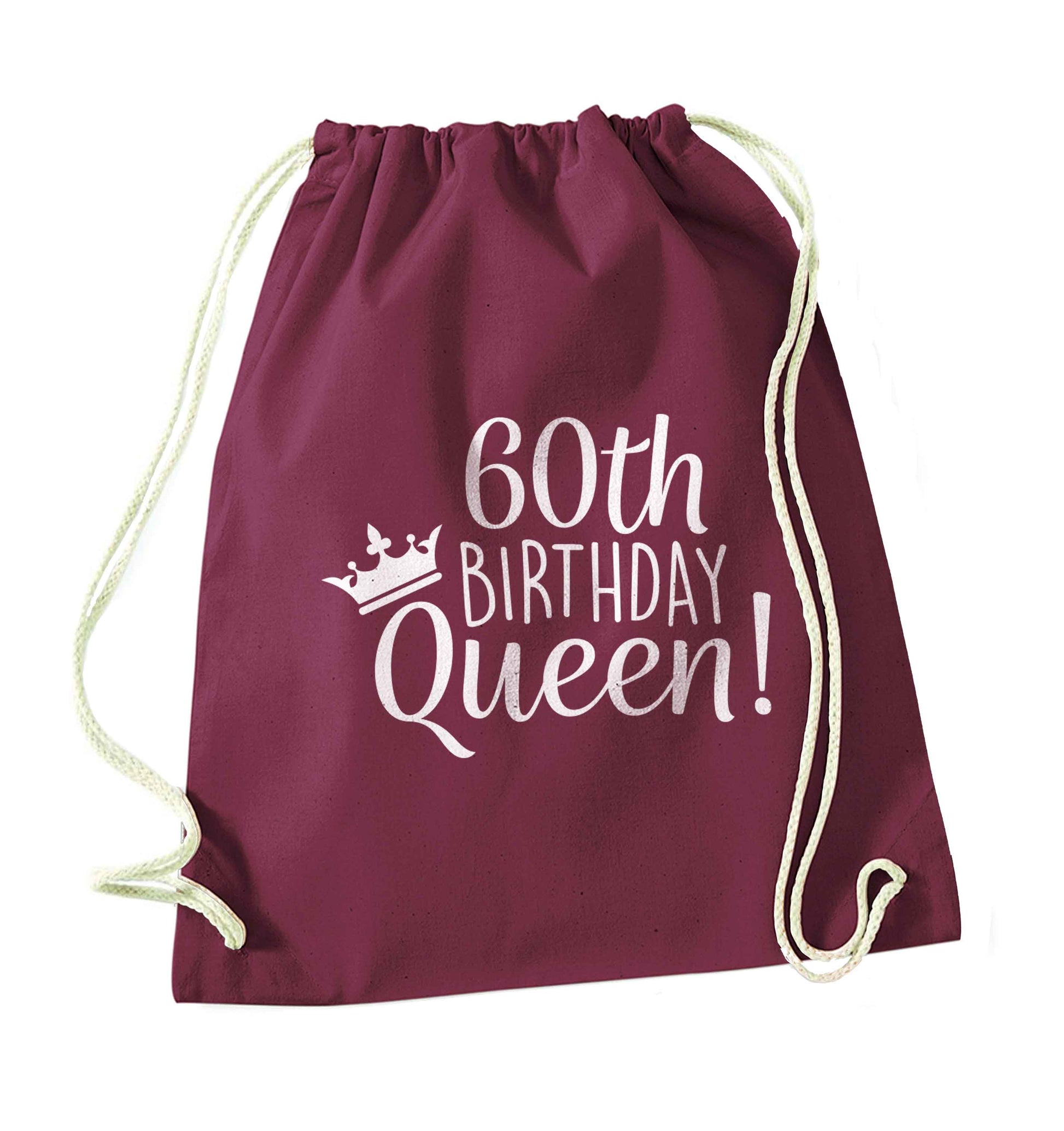 60th birthday Queen maroon drawstring bag