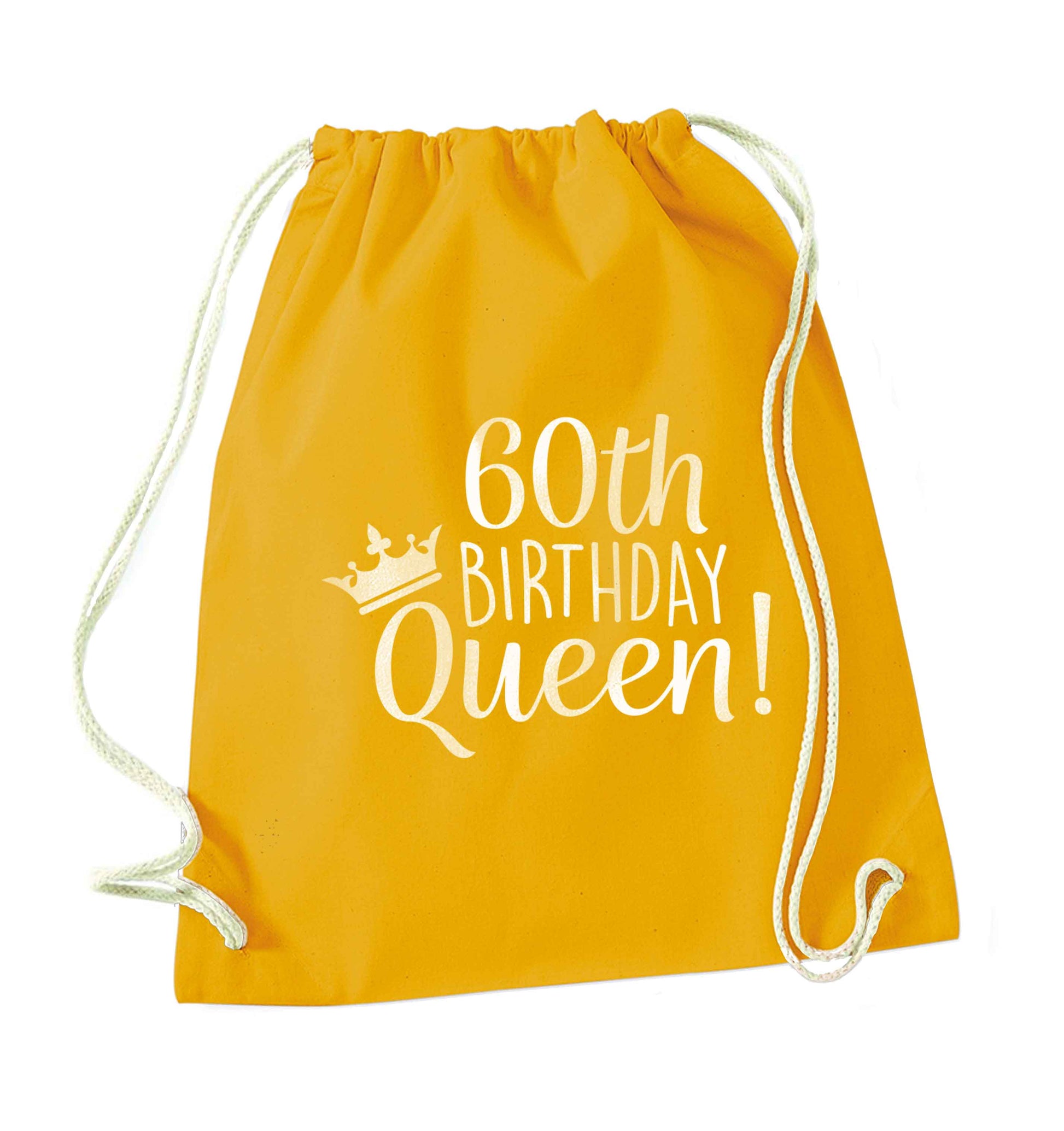 60th birthday Queen mustard drawstring bag