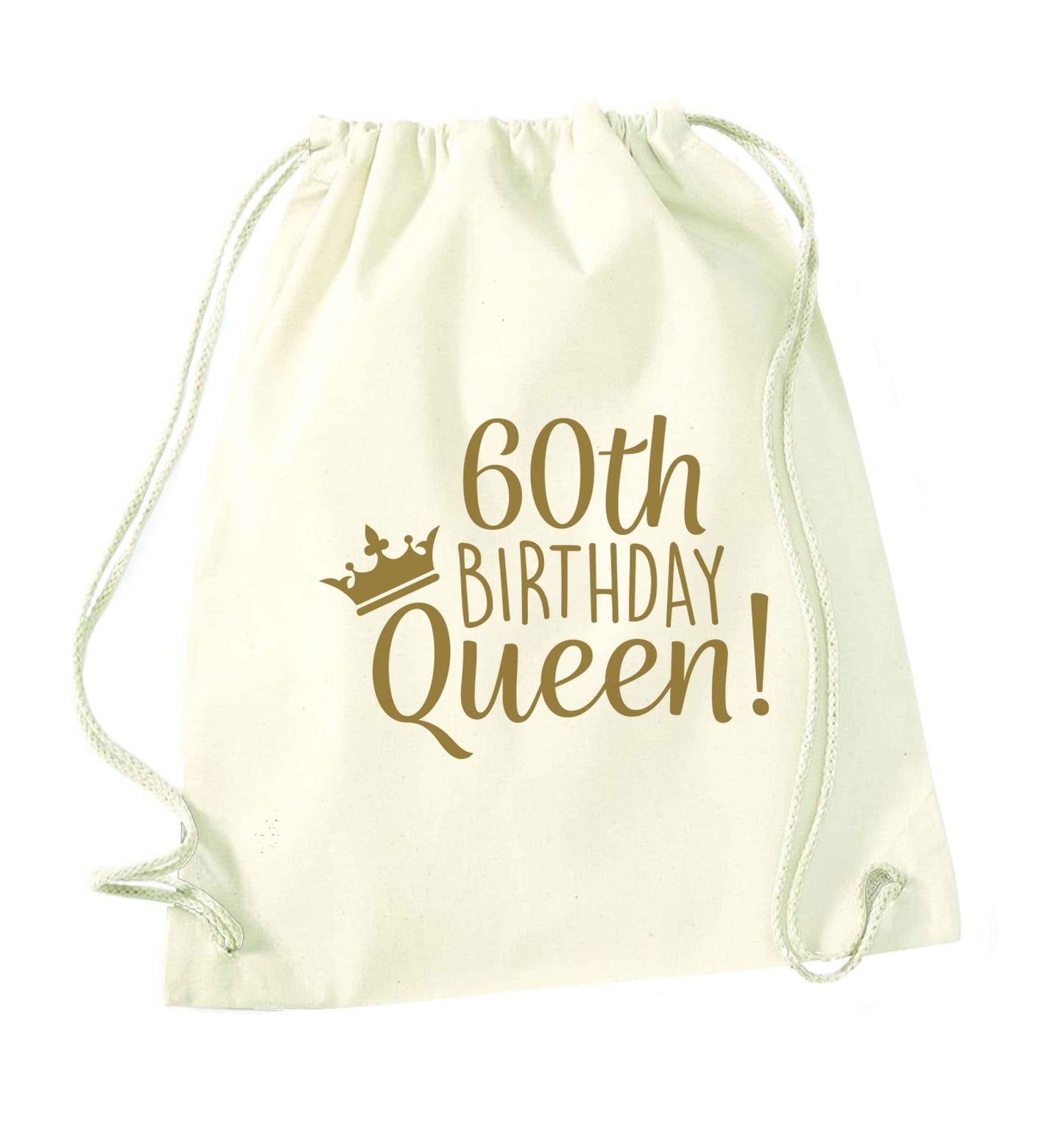 60th birthday Queen natural drawstring bag