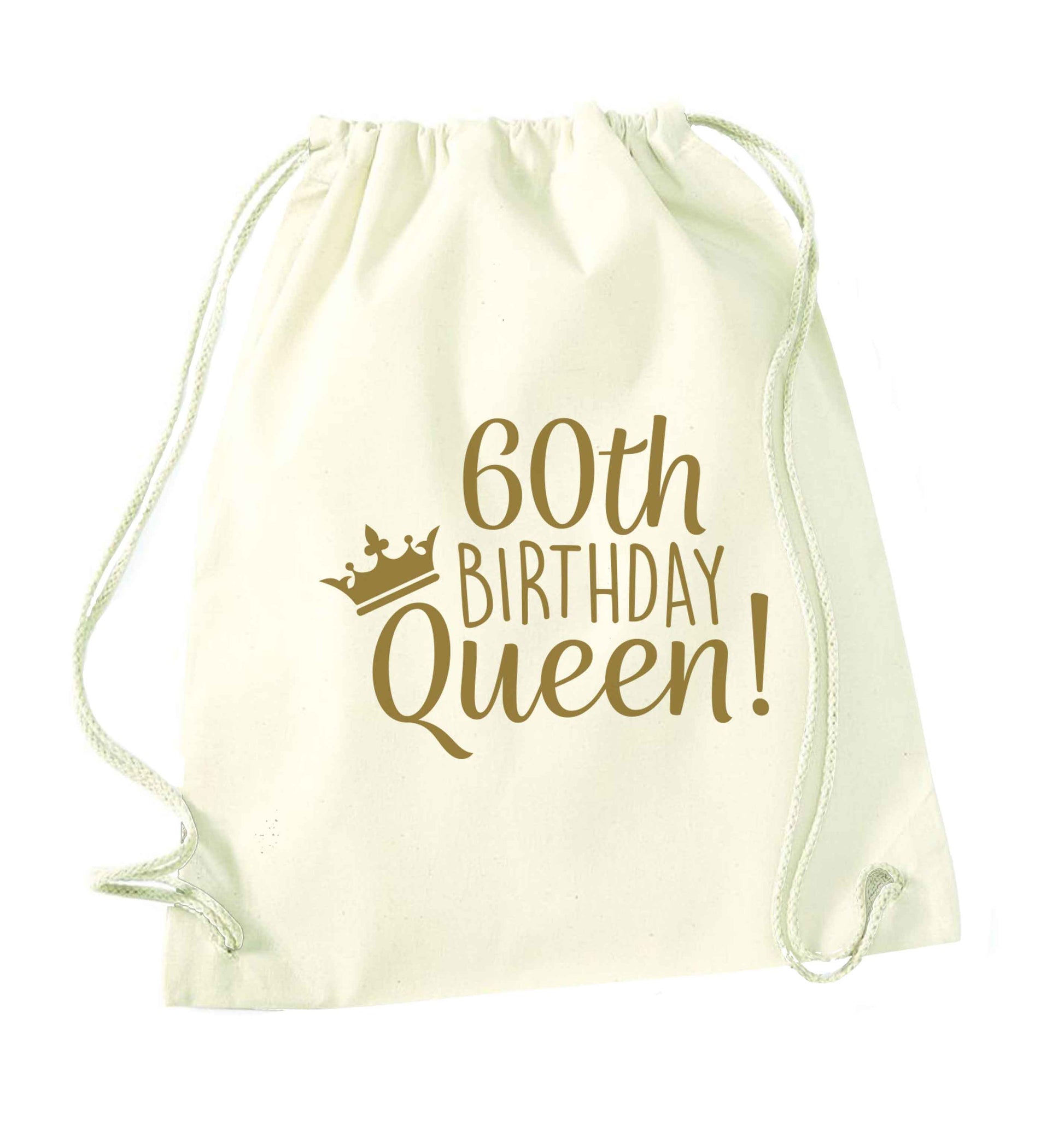 60th birthday Queen natural drawstring bag