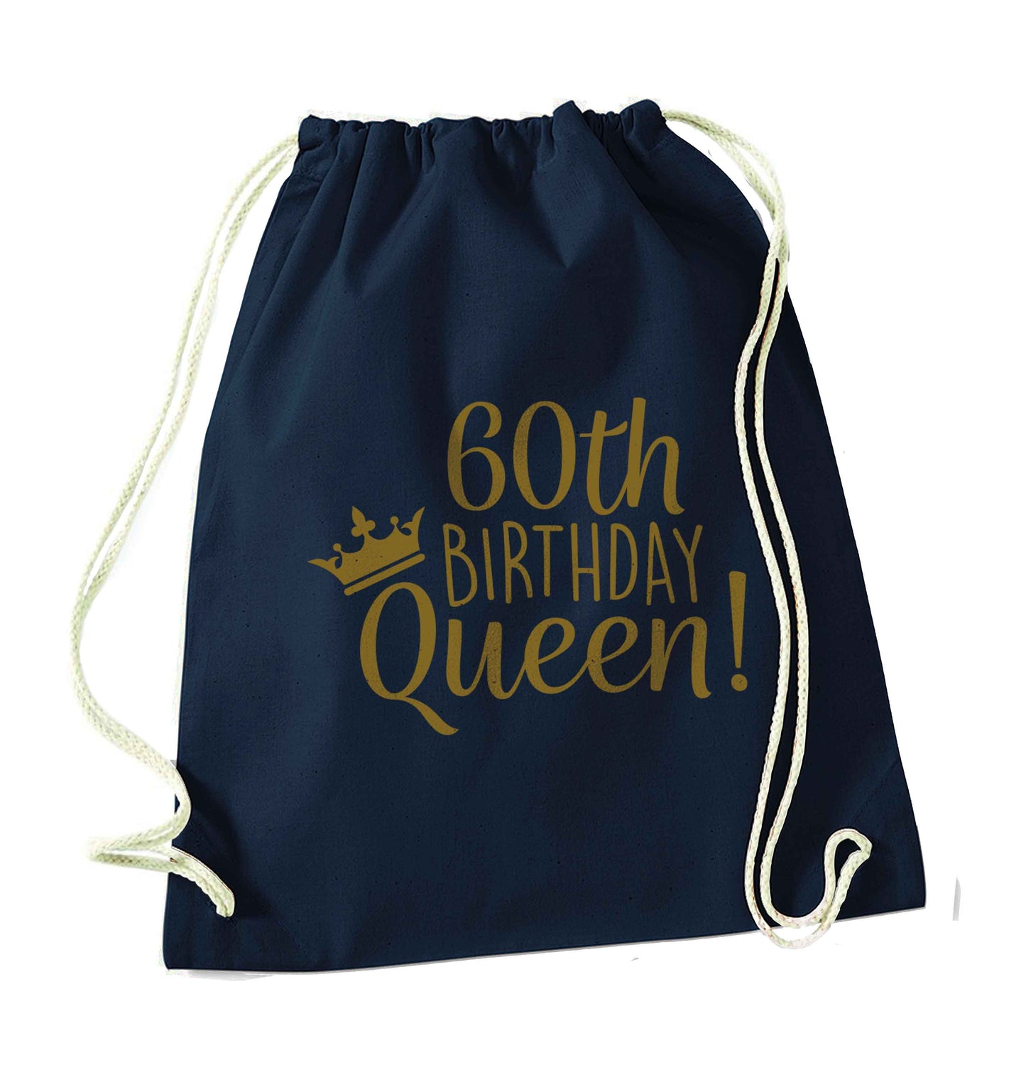 60th birthday Queen navy drawstring bag