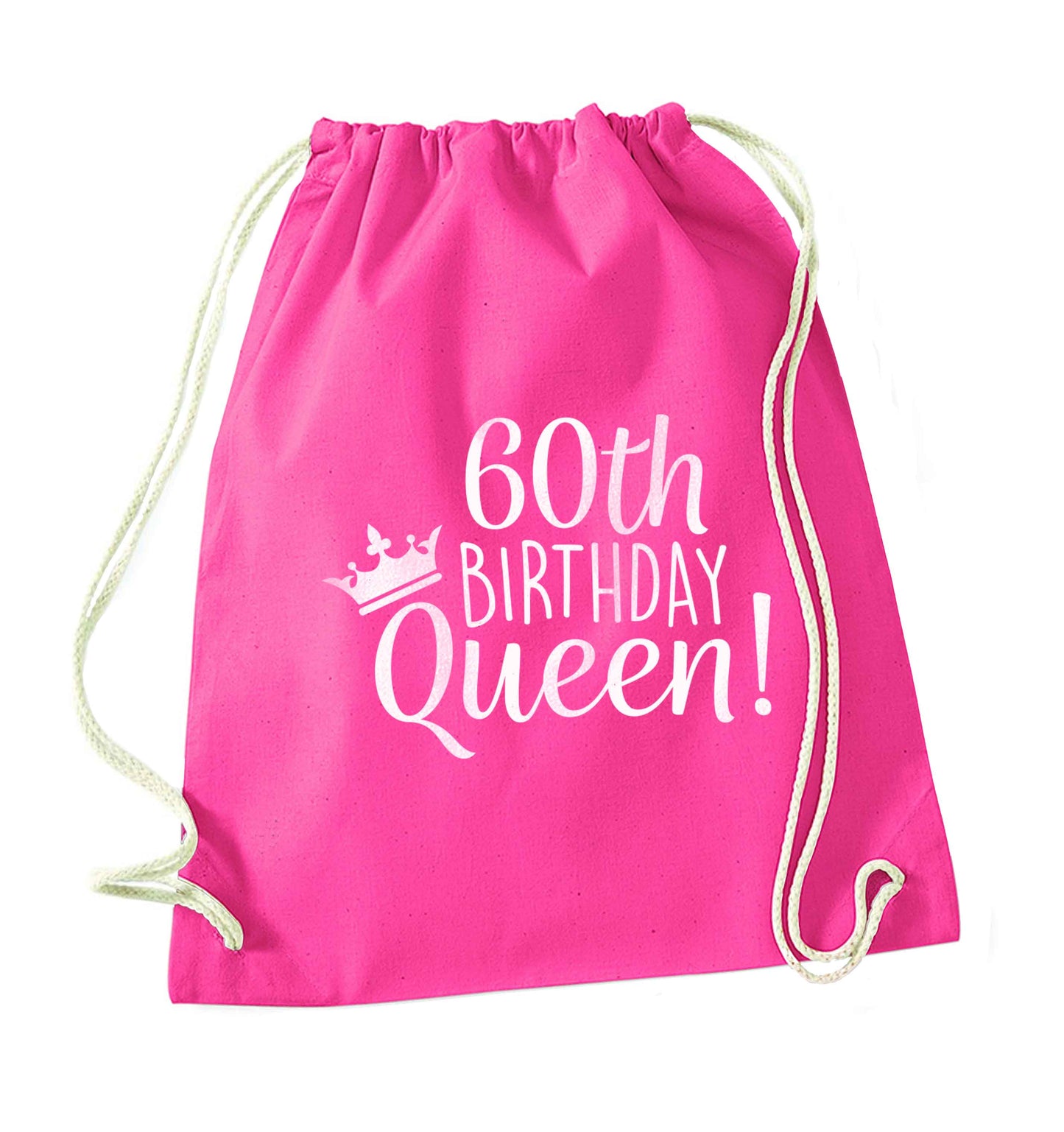 60th birthday Queen pink drawstring bag