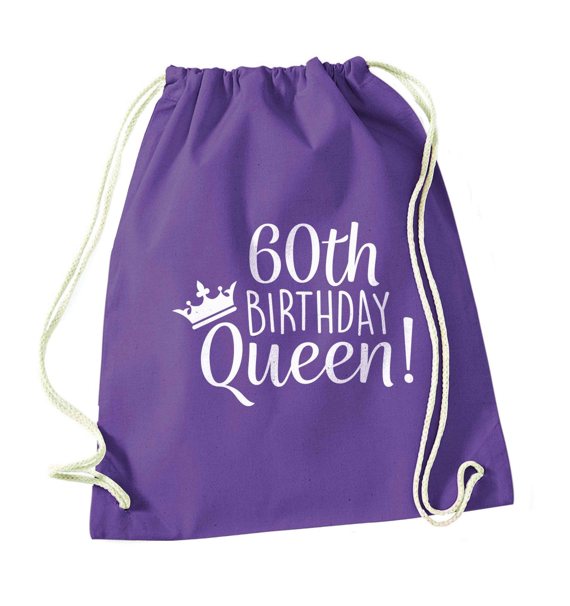 60th birthday Queen purple drawstring bag