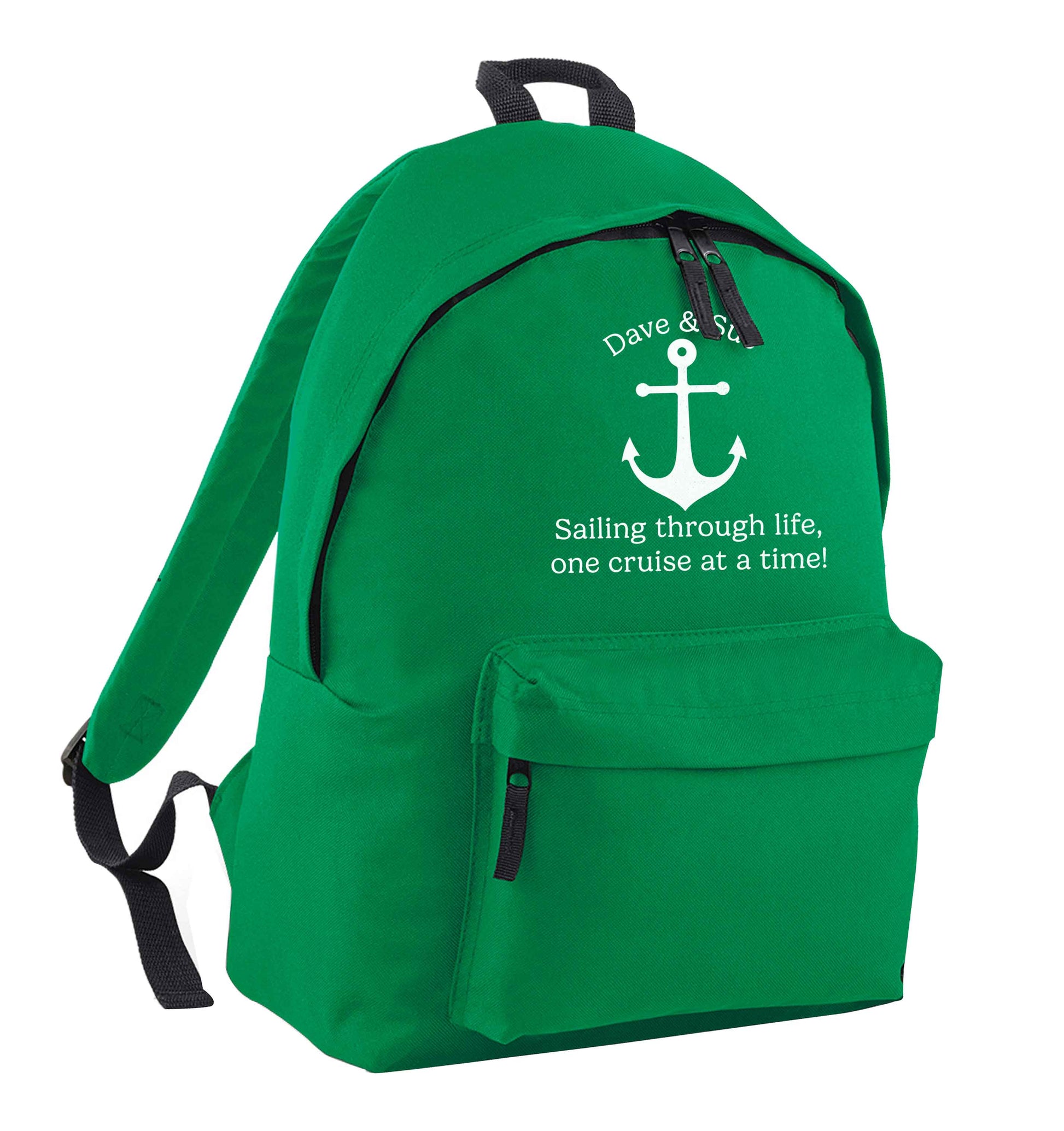 Sailing through life one cruise at a time - personalised green adults backpack
