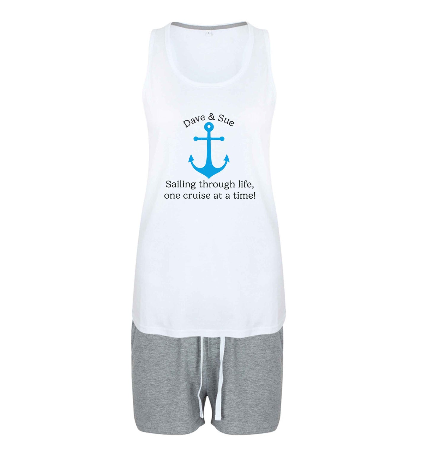 Sailing through life one cruise at a time - personalised size XL women's pyjama shorts set in pink 