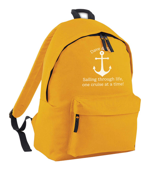 Sailing through life one cruise at a time - personalised mustard adults backpack