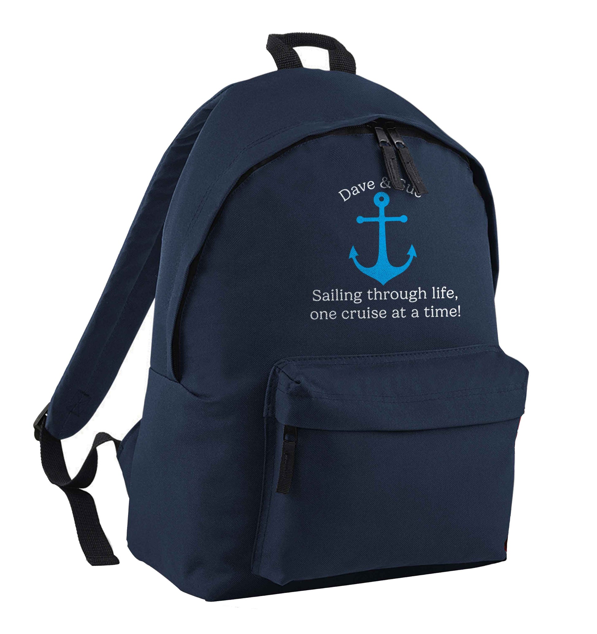 Sailing through life one cruise at a time - personalised navy adults backpack