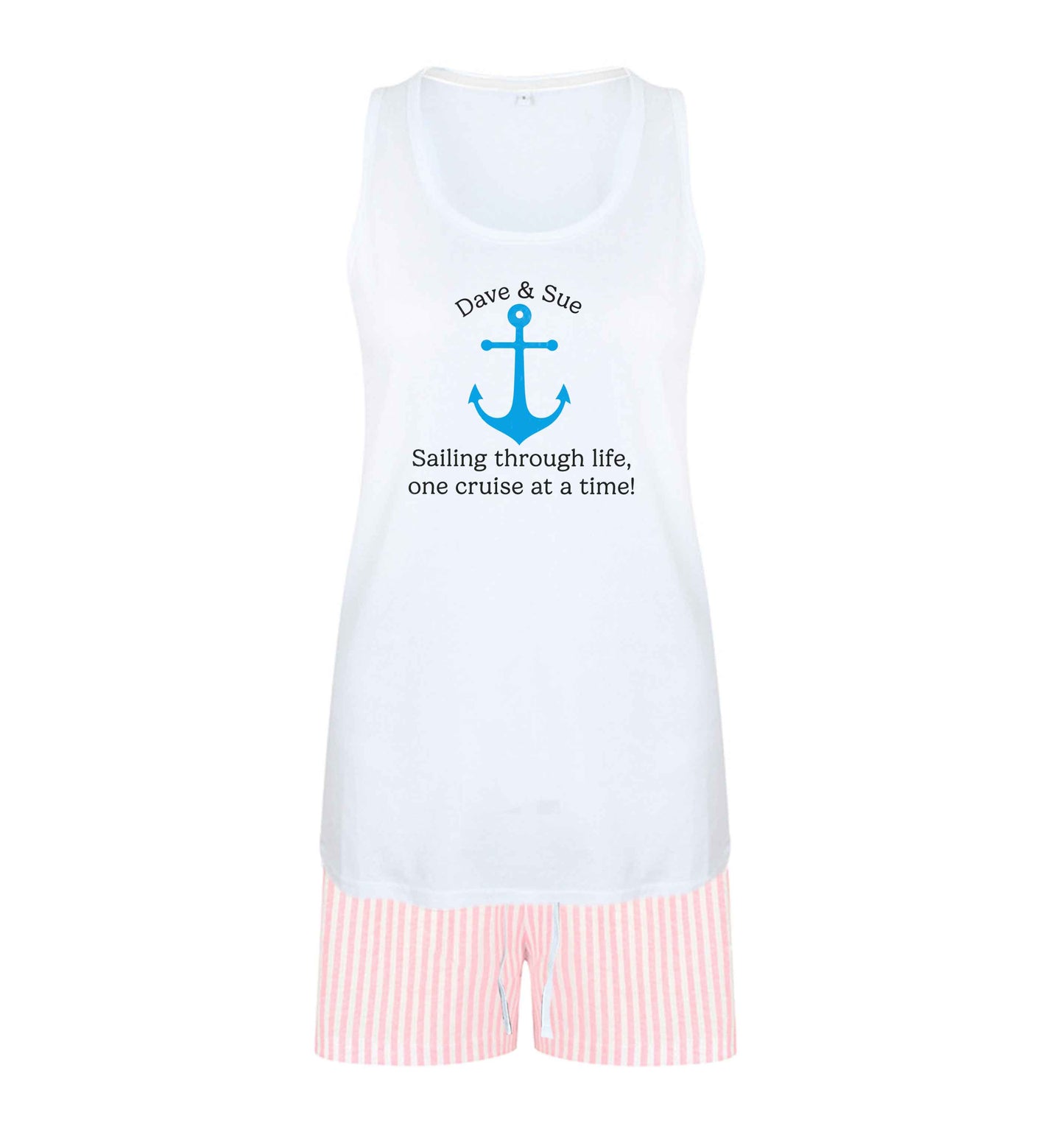 Sailing through life one cruise at a time - personalised size XL women's pyjama shorts set in pink 