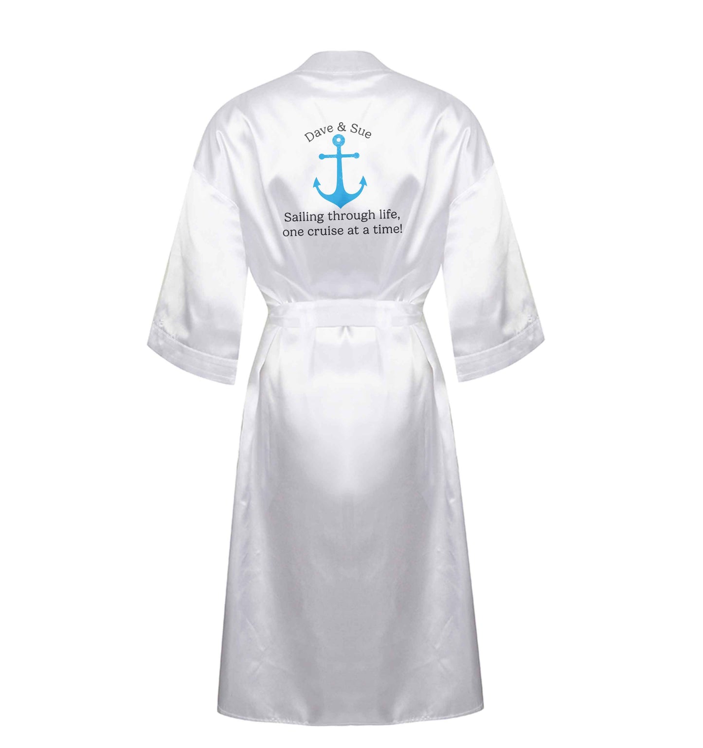 Sailing through life one cruise at a time - personalised XL/XXL white ladies dressing gown size 16/18