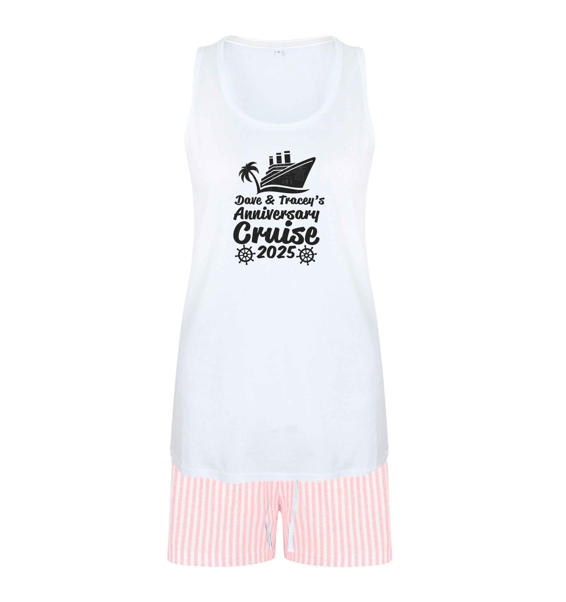 Personalised anniversary cruise size XL women's pyjama shorts set in pink 