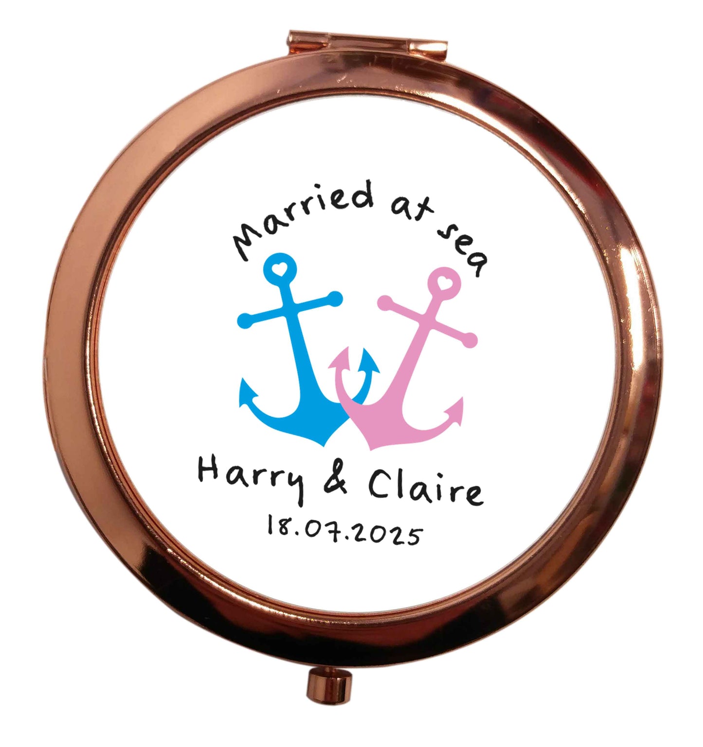 Married at sea rose gold circle pocket mirror