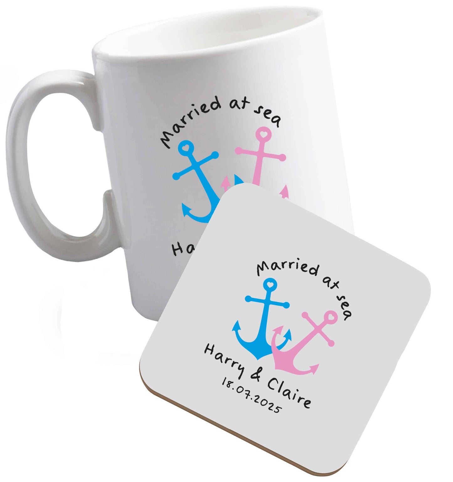 10 oz Married at sea ceramic mug and coaster set right handed