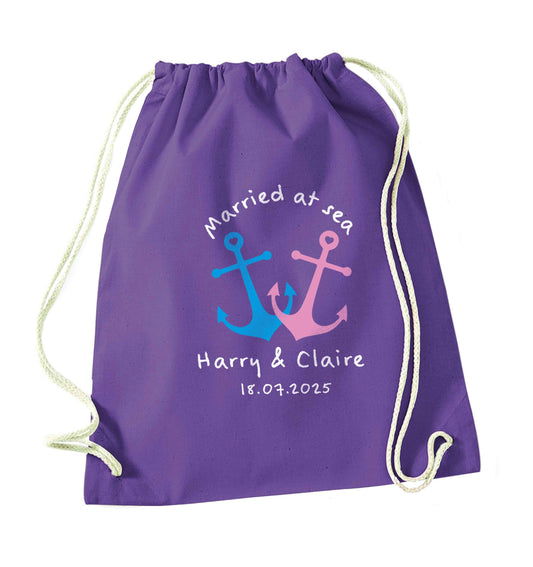 Personalised anniversary cruise purple drawstring bag