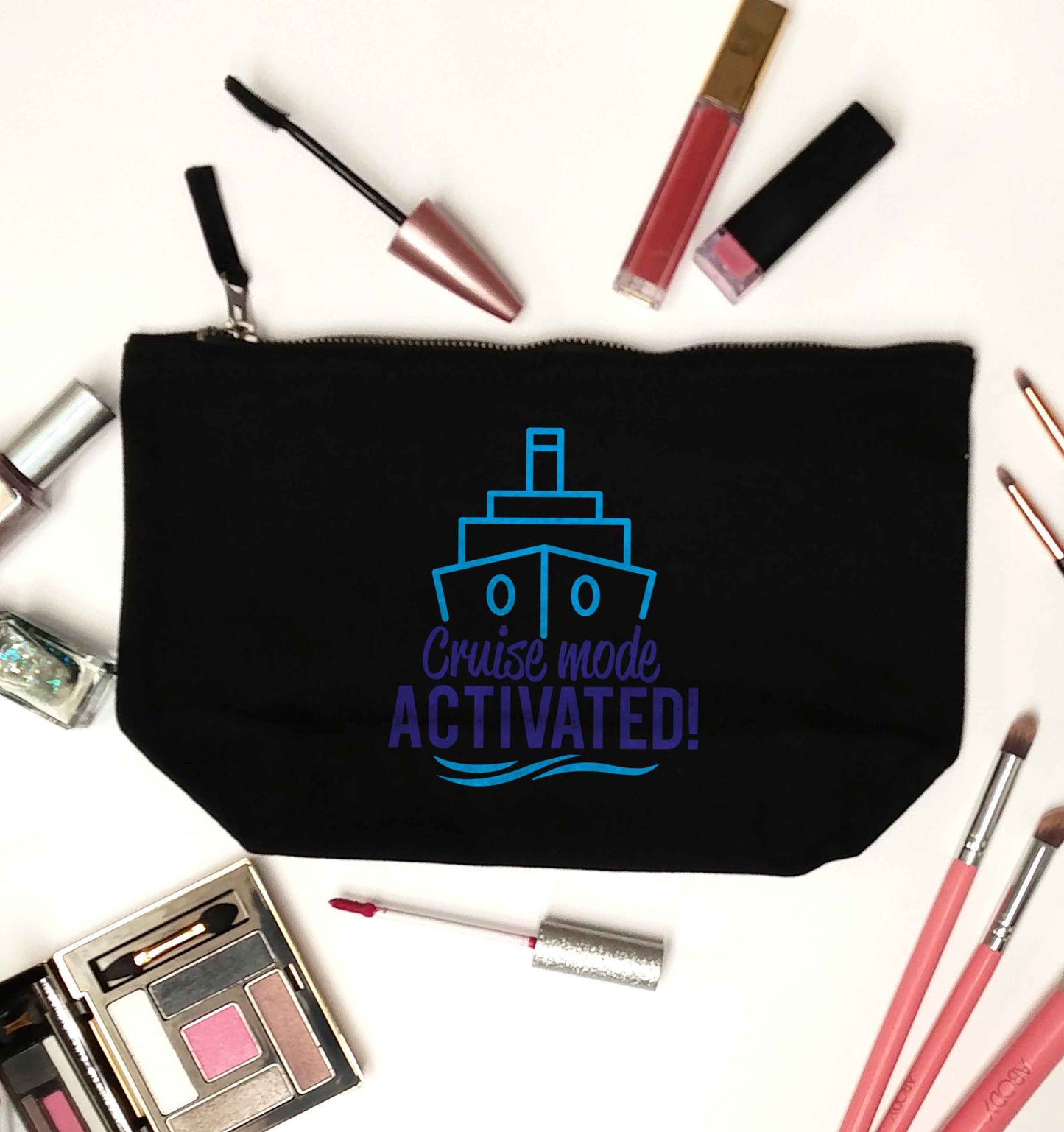 Cruise mode activated black makeup bag