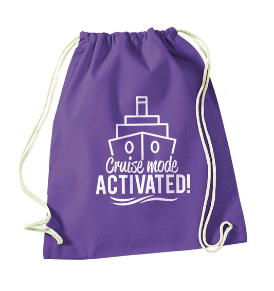 Cruise mode activated purple drawstring bag