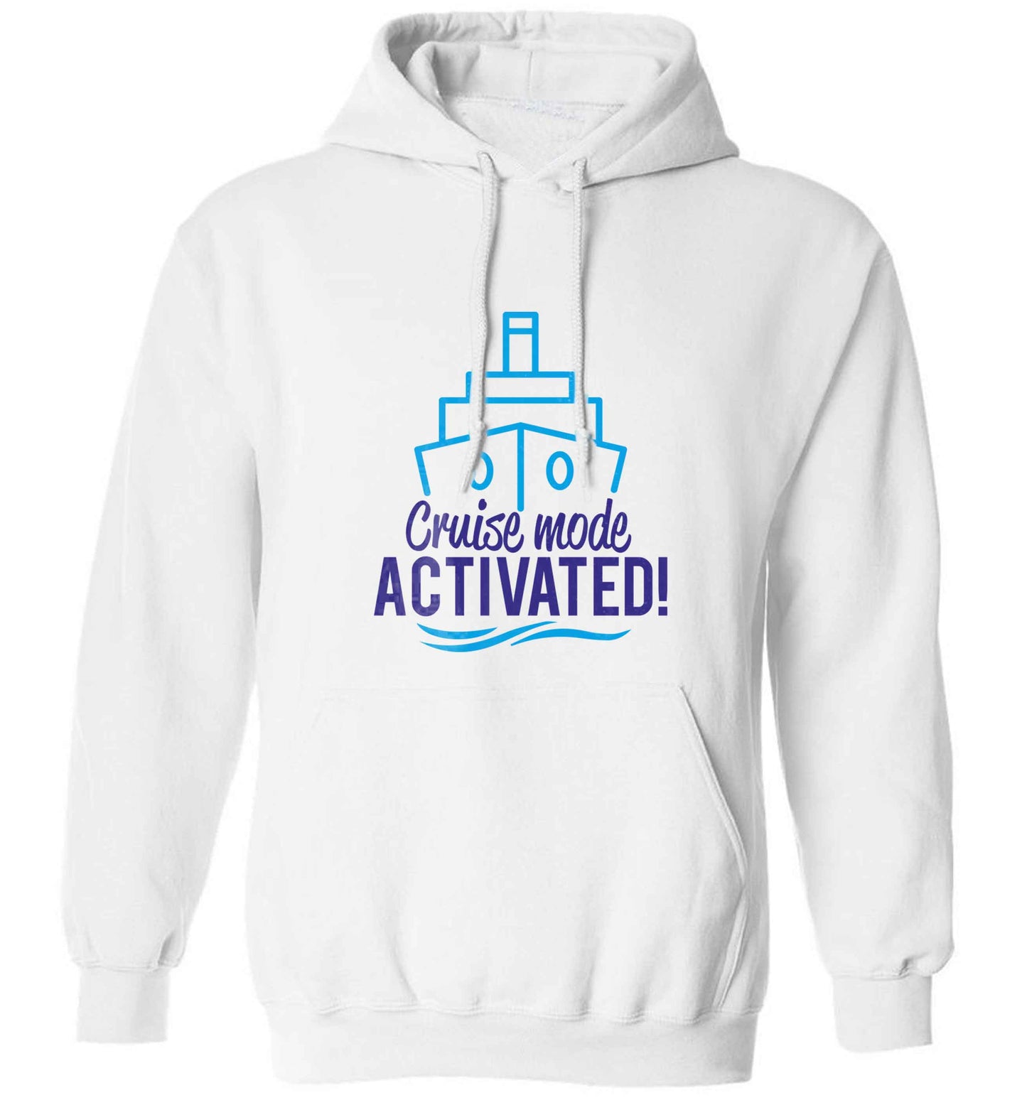 Cruise mode activated adults unisex white hoodie 2XL