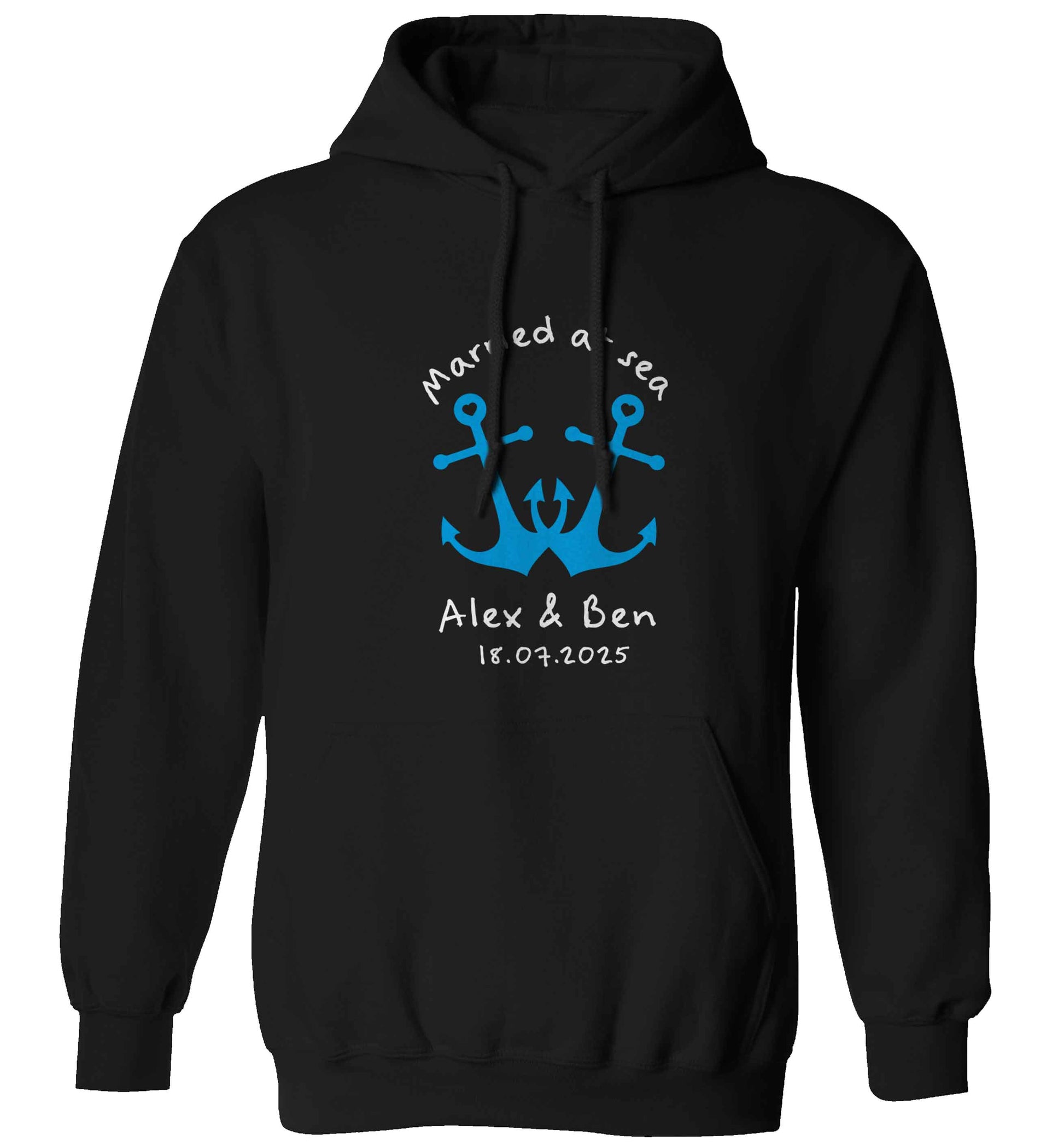 Married at sea blue anchors adults unisex black hoodie 2XL