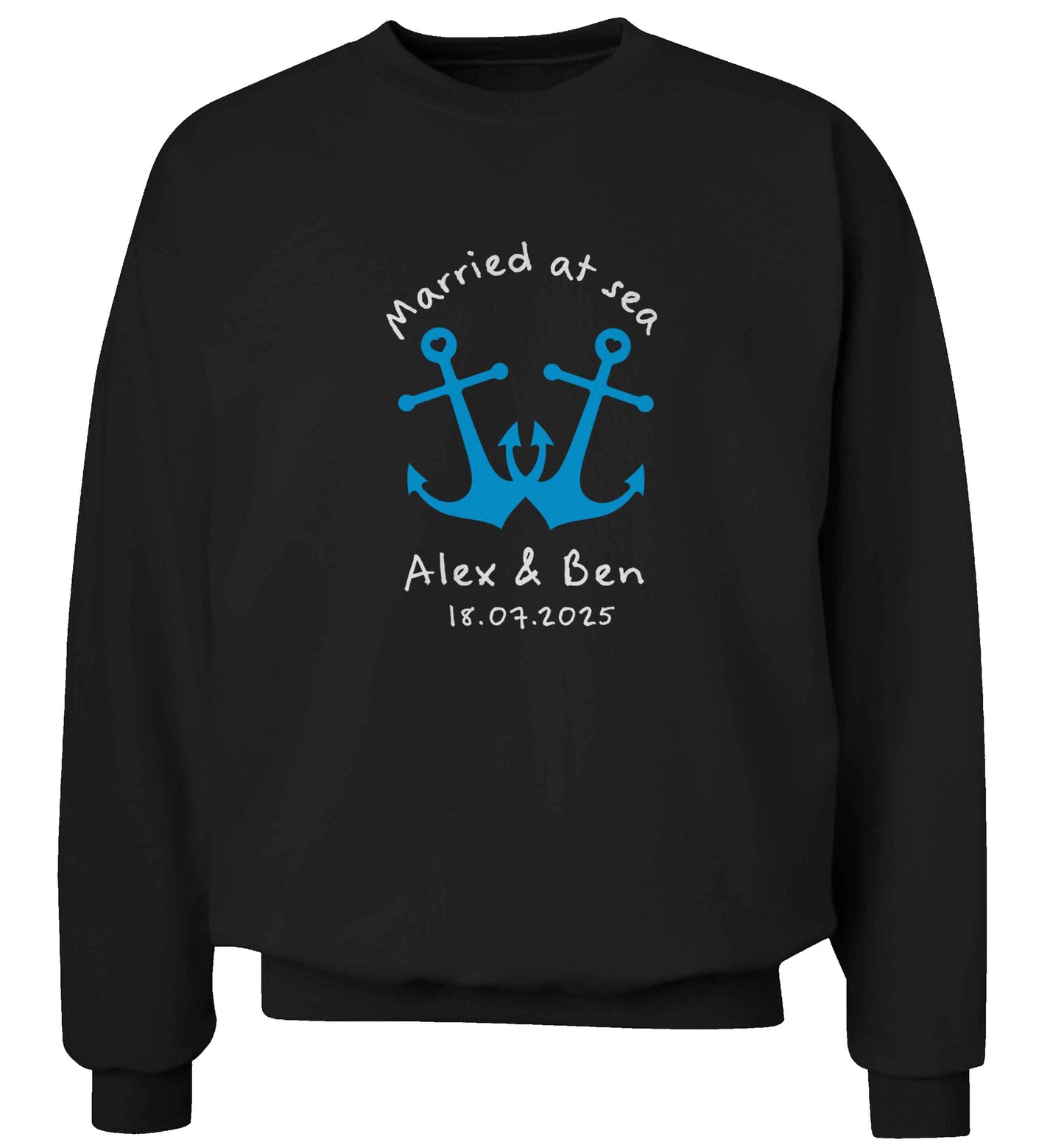 Married at sea blue anchors adult's unisex black sweater 2XL