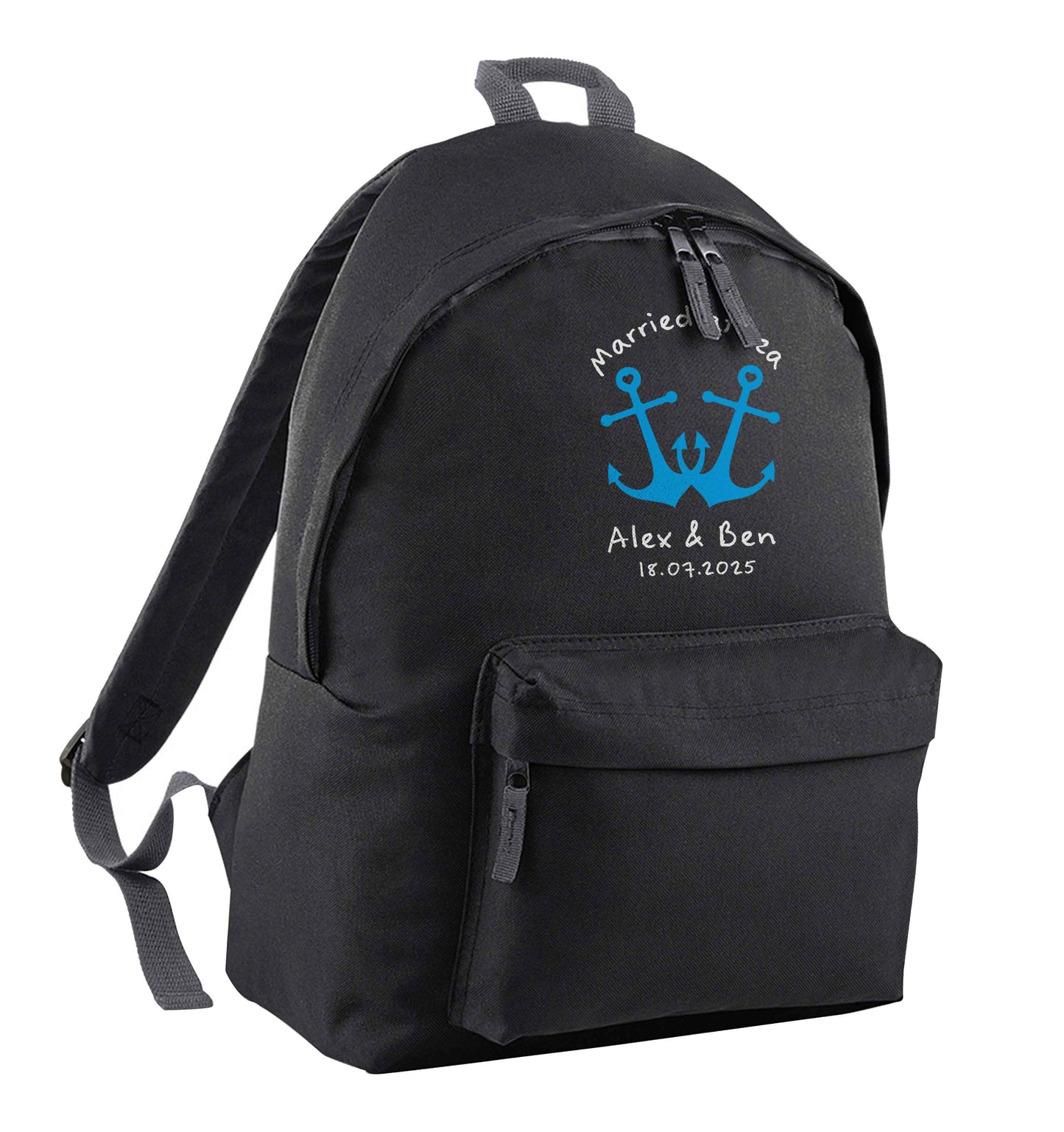 Married at sea blue anchors black adults backpack