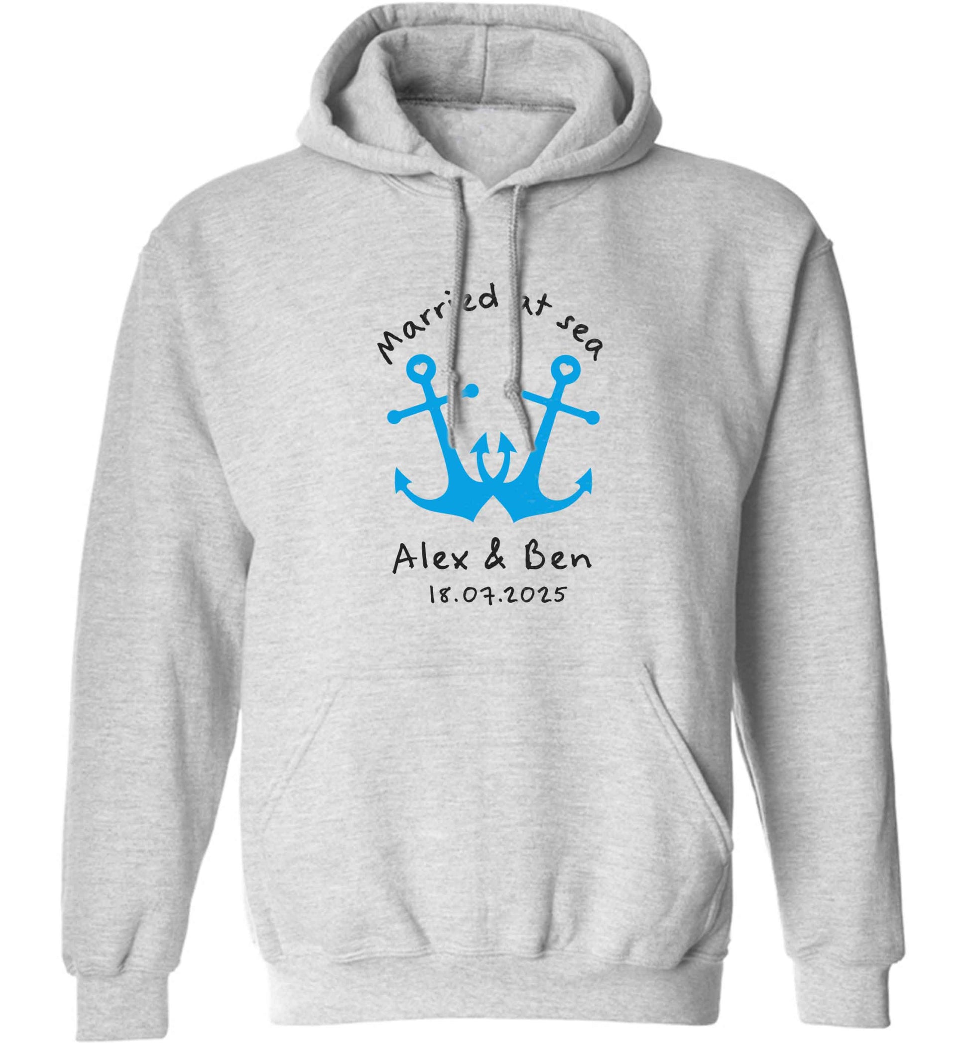 Married at sea blue anchors adults unisex grey hoodie 2XL