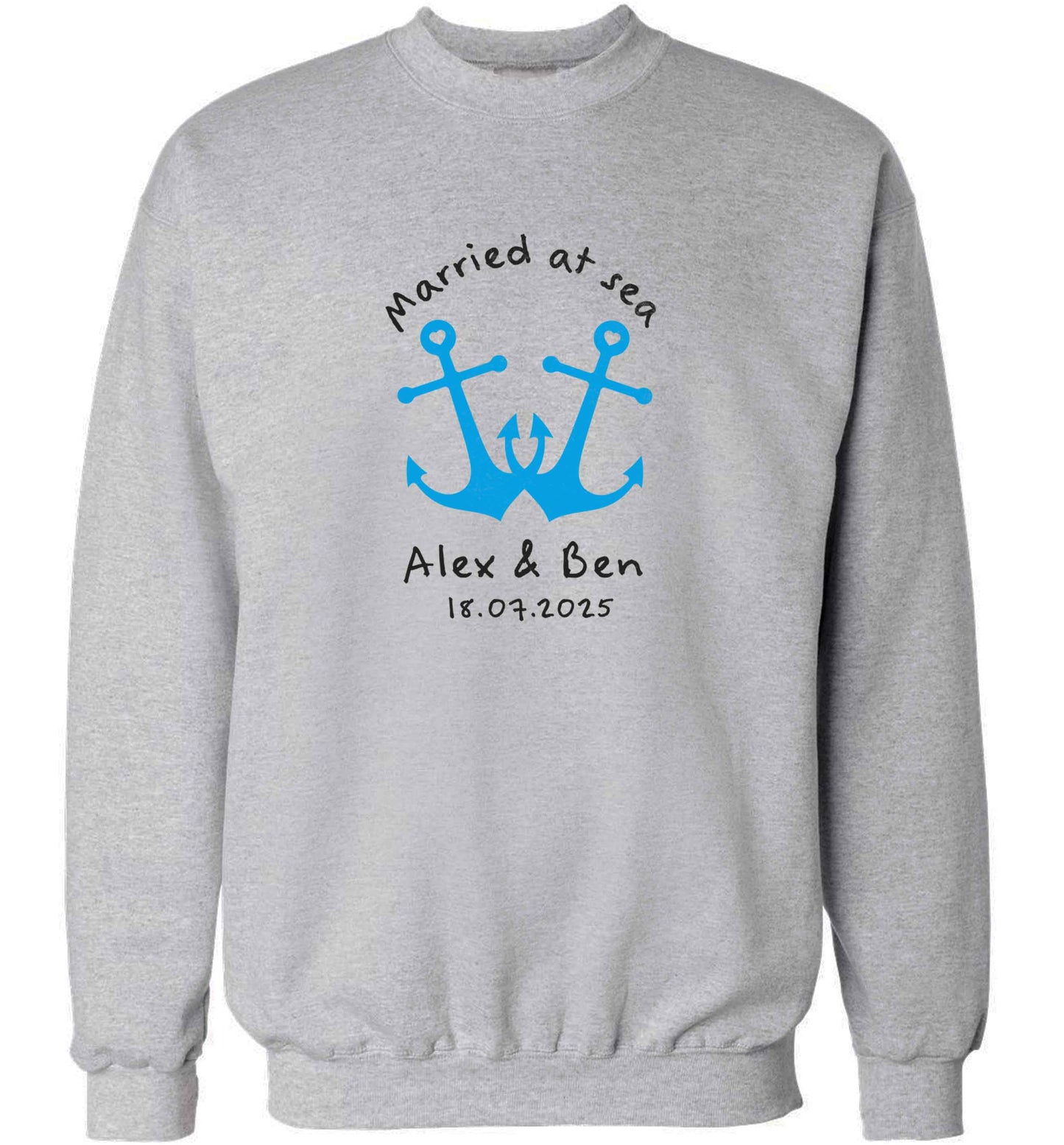 Married at sea blue anchors adult's unisex grey sweater 2XL