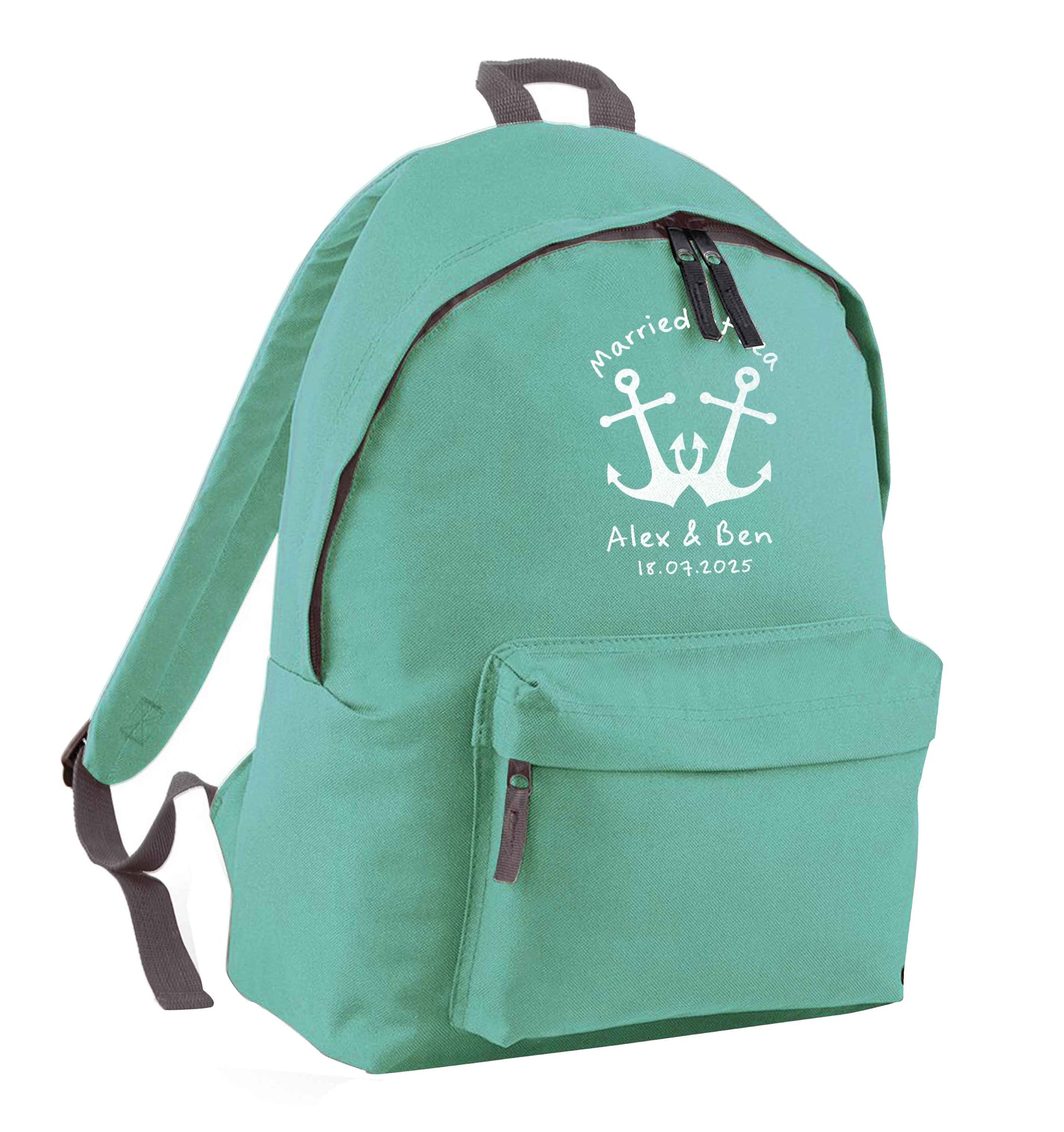 Married at sea blue anchors mint adults backpack
