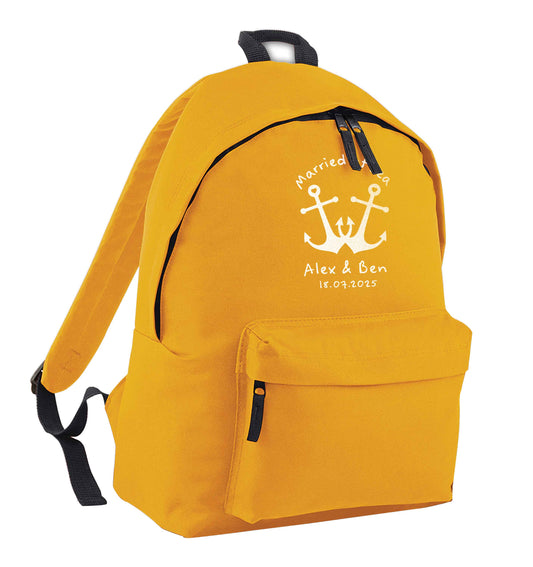Married at sea blue anchors mustard adults backpack