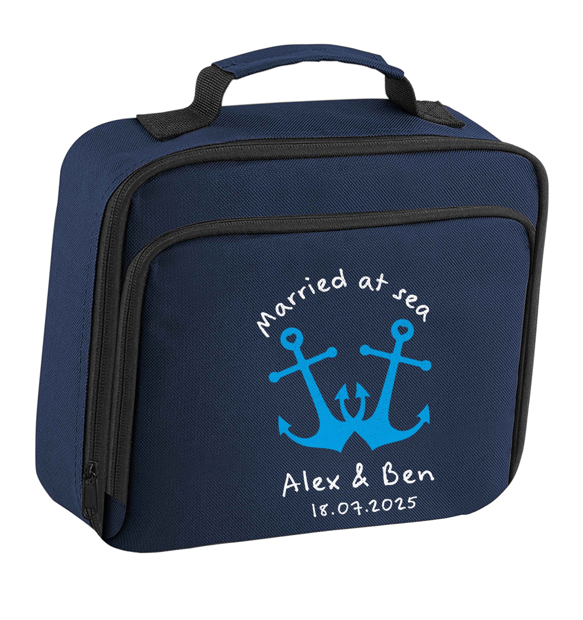 Married at sea blue anchors insulated navy lunch bag cooler