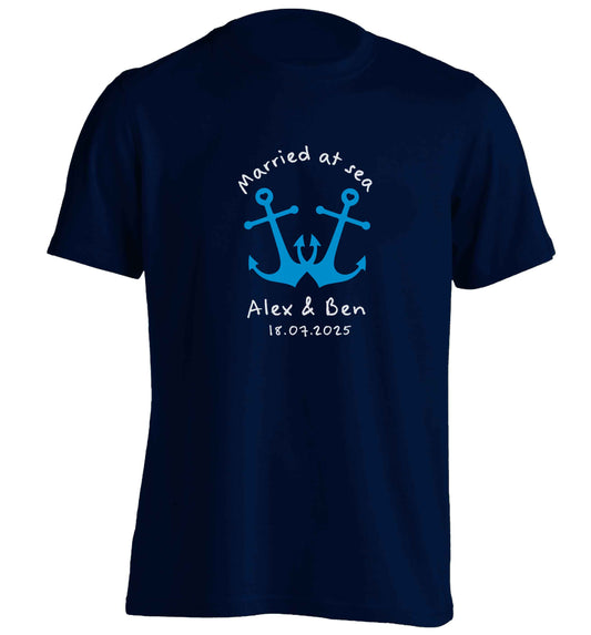 Married at sea blue anchors adults unisex navy Tshirt 2XL