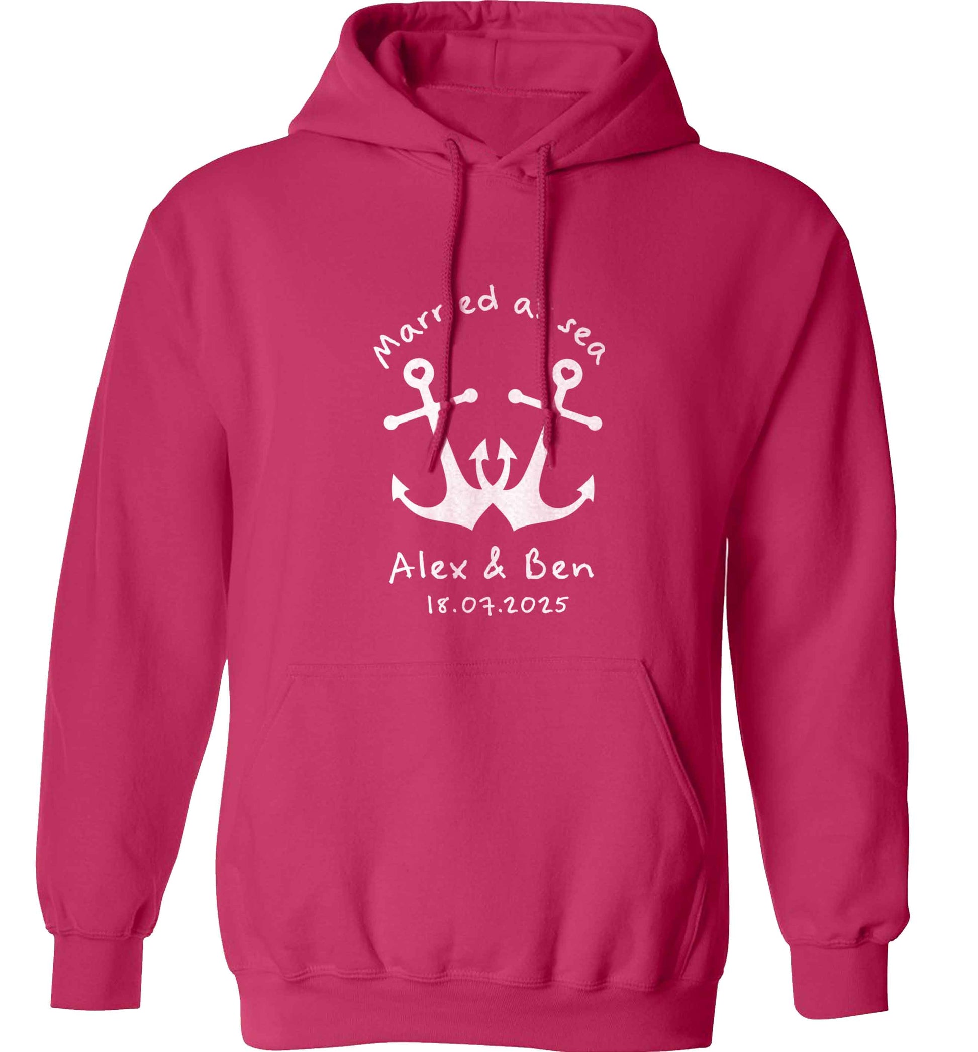 Married at sea blue anchors adults unisex pink hoodie 2XL