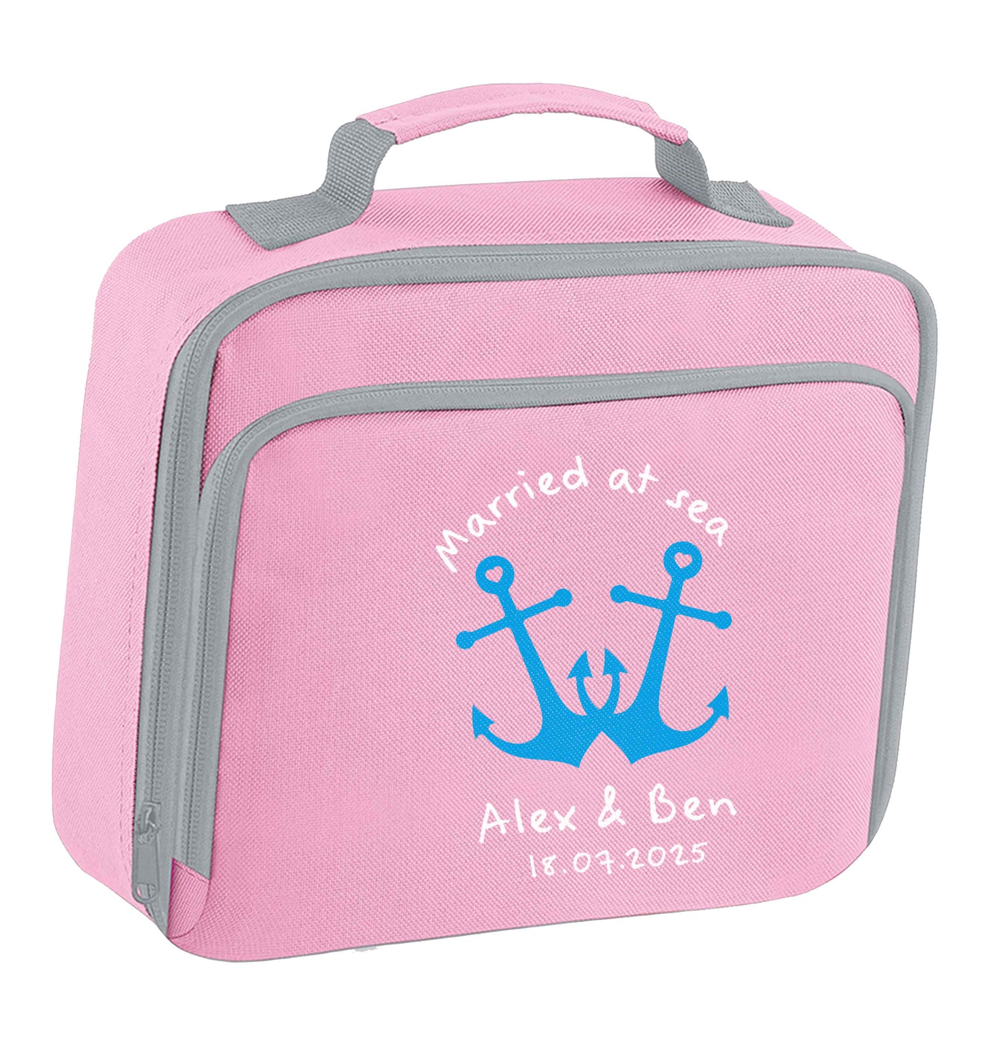 Married at sea blue anchors insulated pink lunch bag cooler
