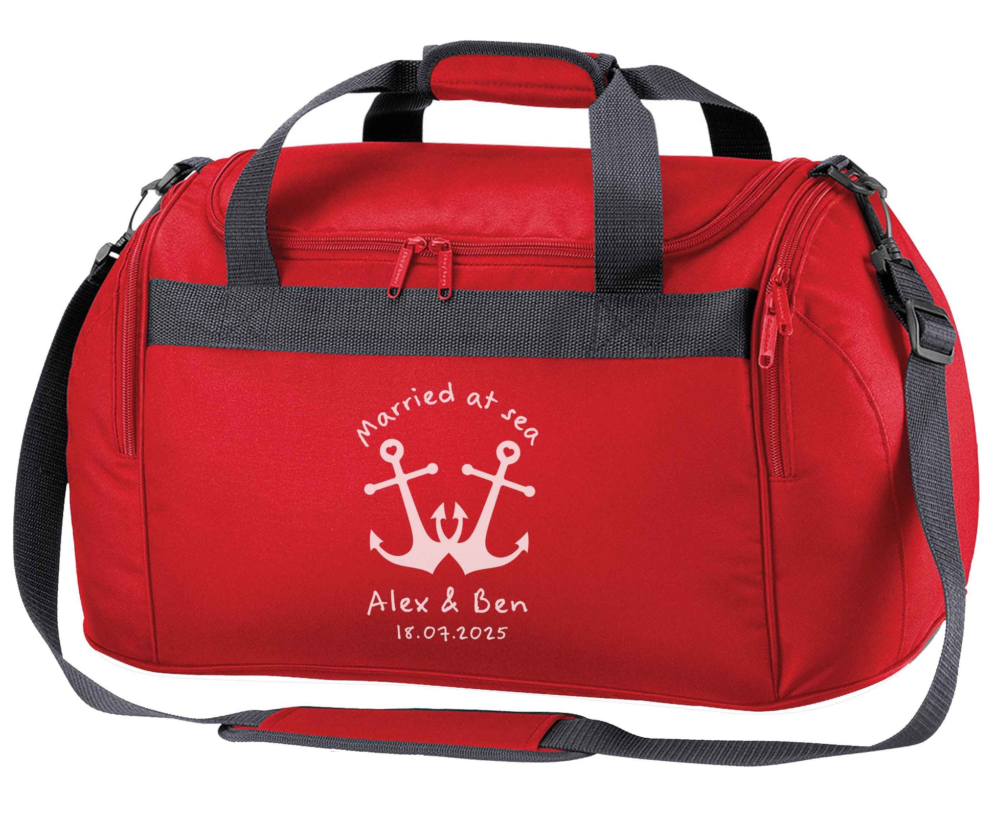 Married at sea blue anchors red holdall / duffel bag