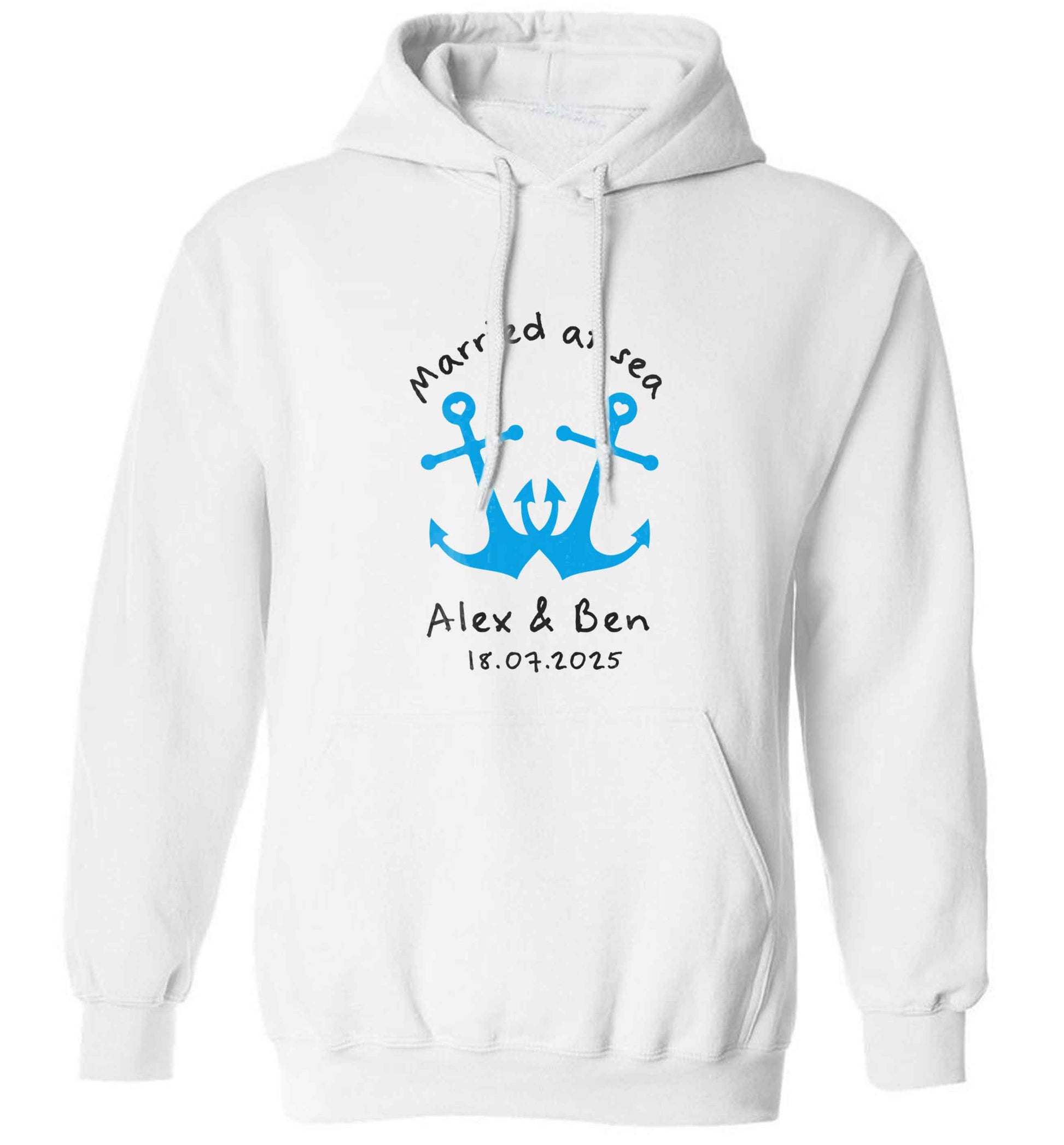 Married at sea blue anchors adults unisex white hoodie 2XL