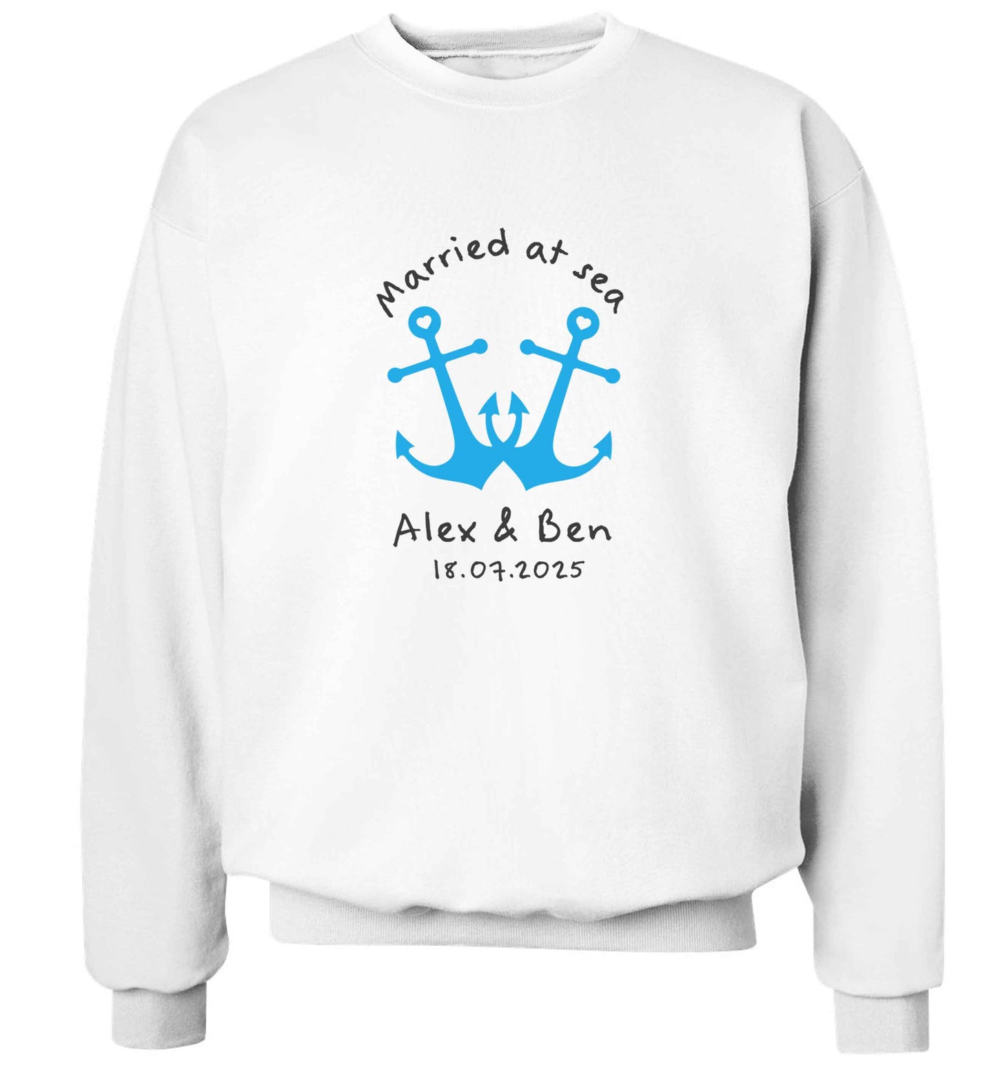 Married at sea blue anchors adult's unisex white sweater 2XL