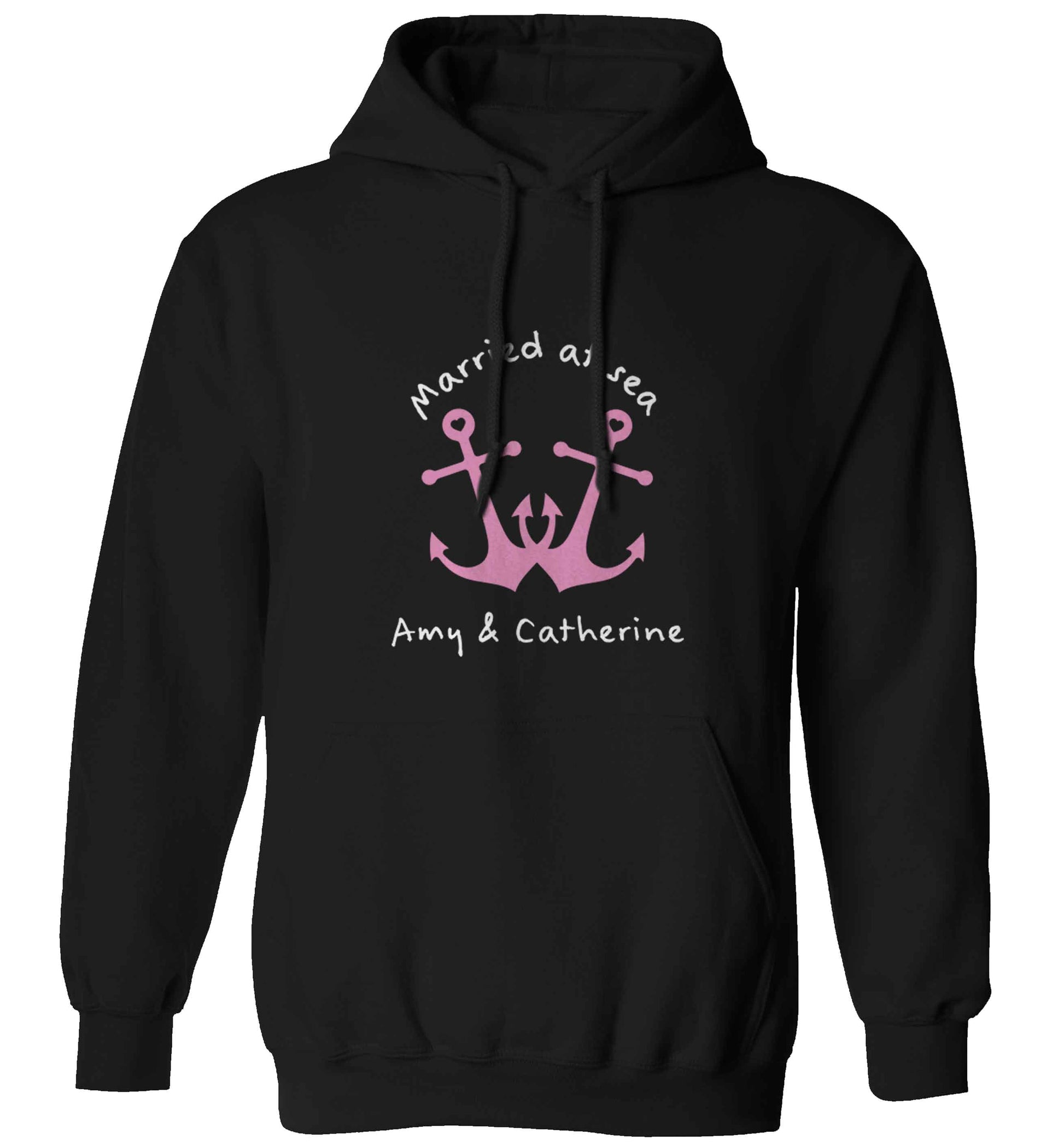 Married at sea pink anchors adults unisex black hoodie 2XL