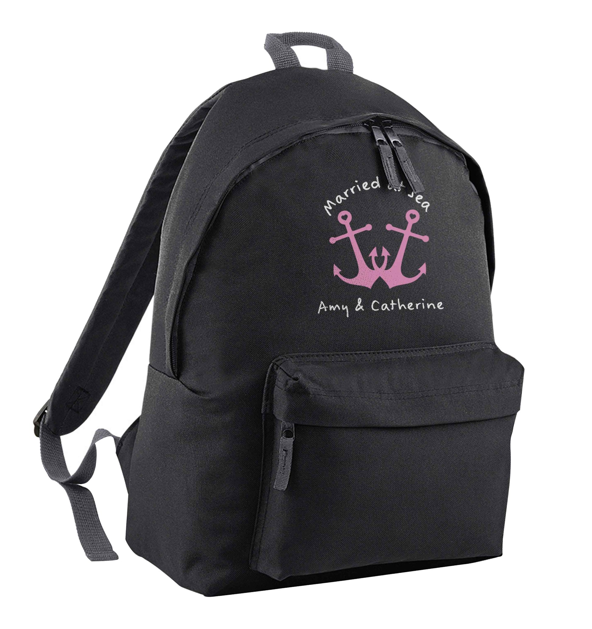 Married at sea pink anchors black adults backpack