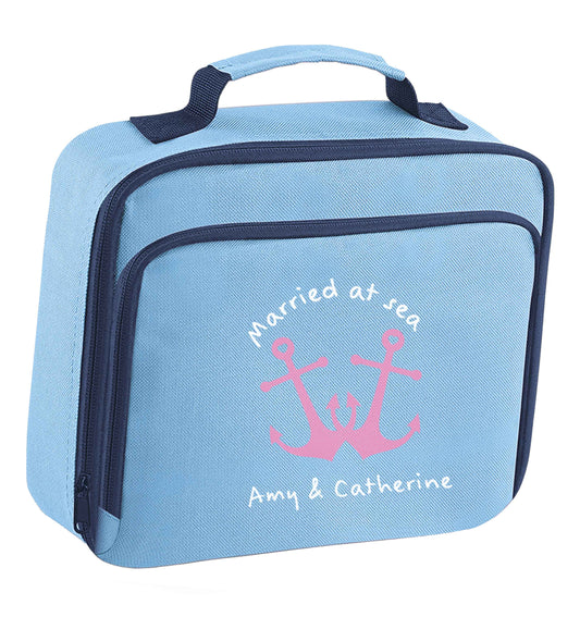 Married at sea pink anchors insulated blue lunch bag cooler