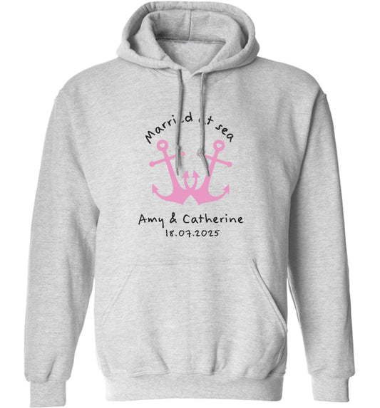 Married at sea pink anchors adults unisex grey hoodie 2XL