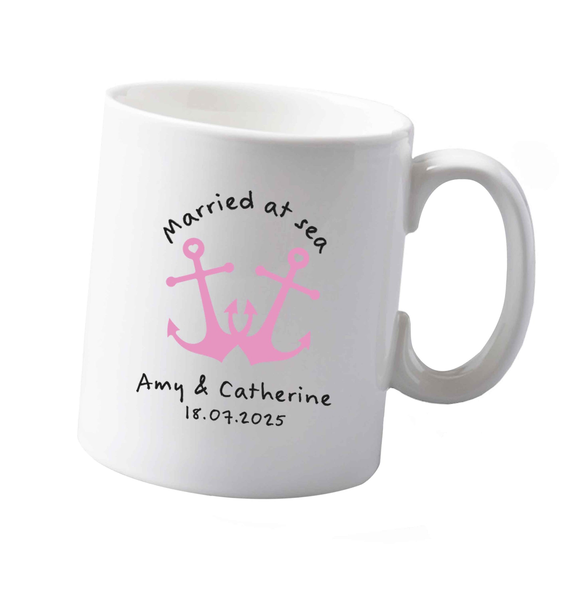 10 oz Married at sea pink anchors ceramic mug both sides