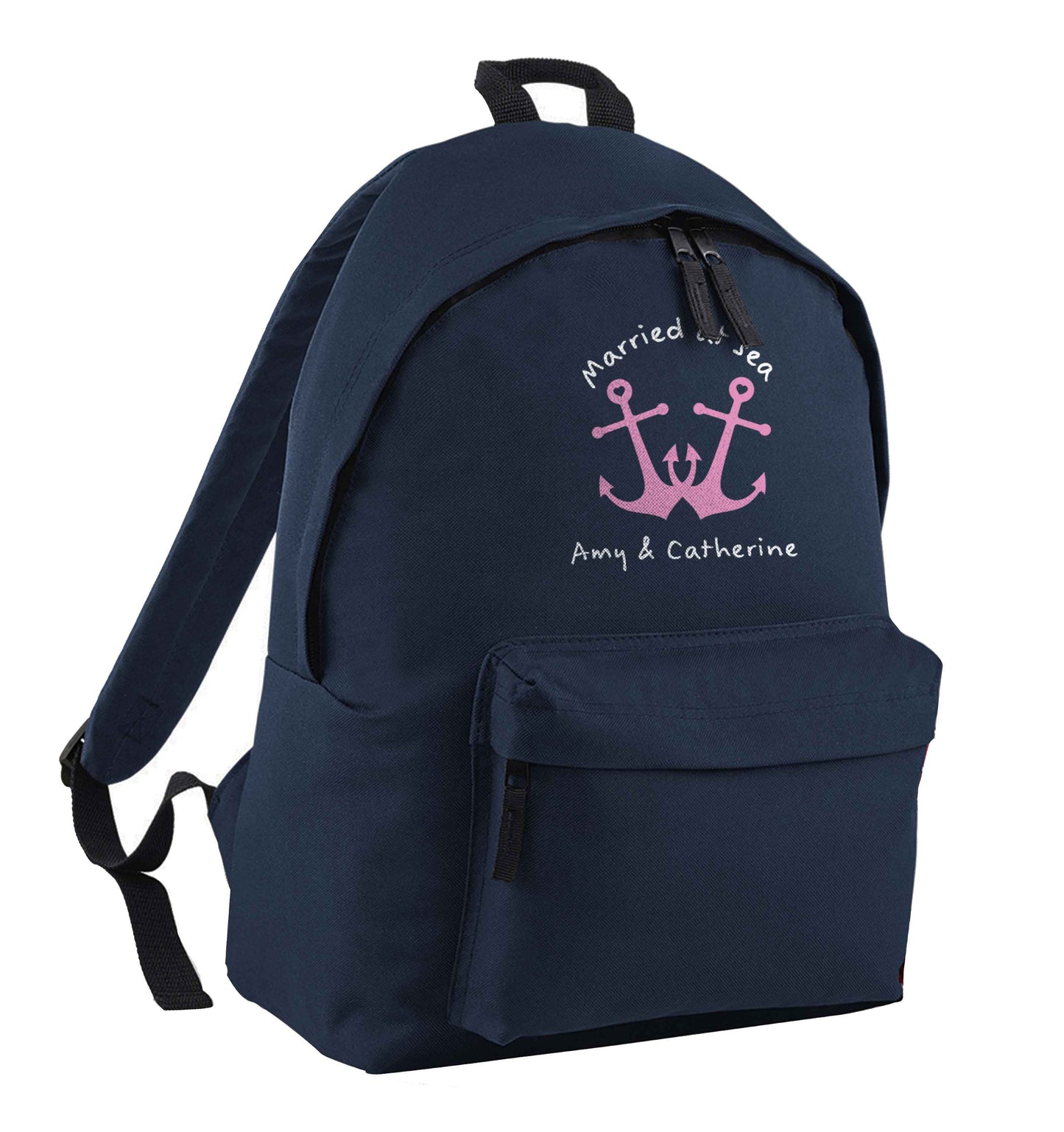 Married at sea pink anchors navy adults backpack