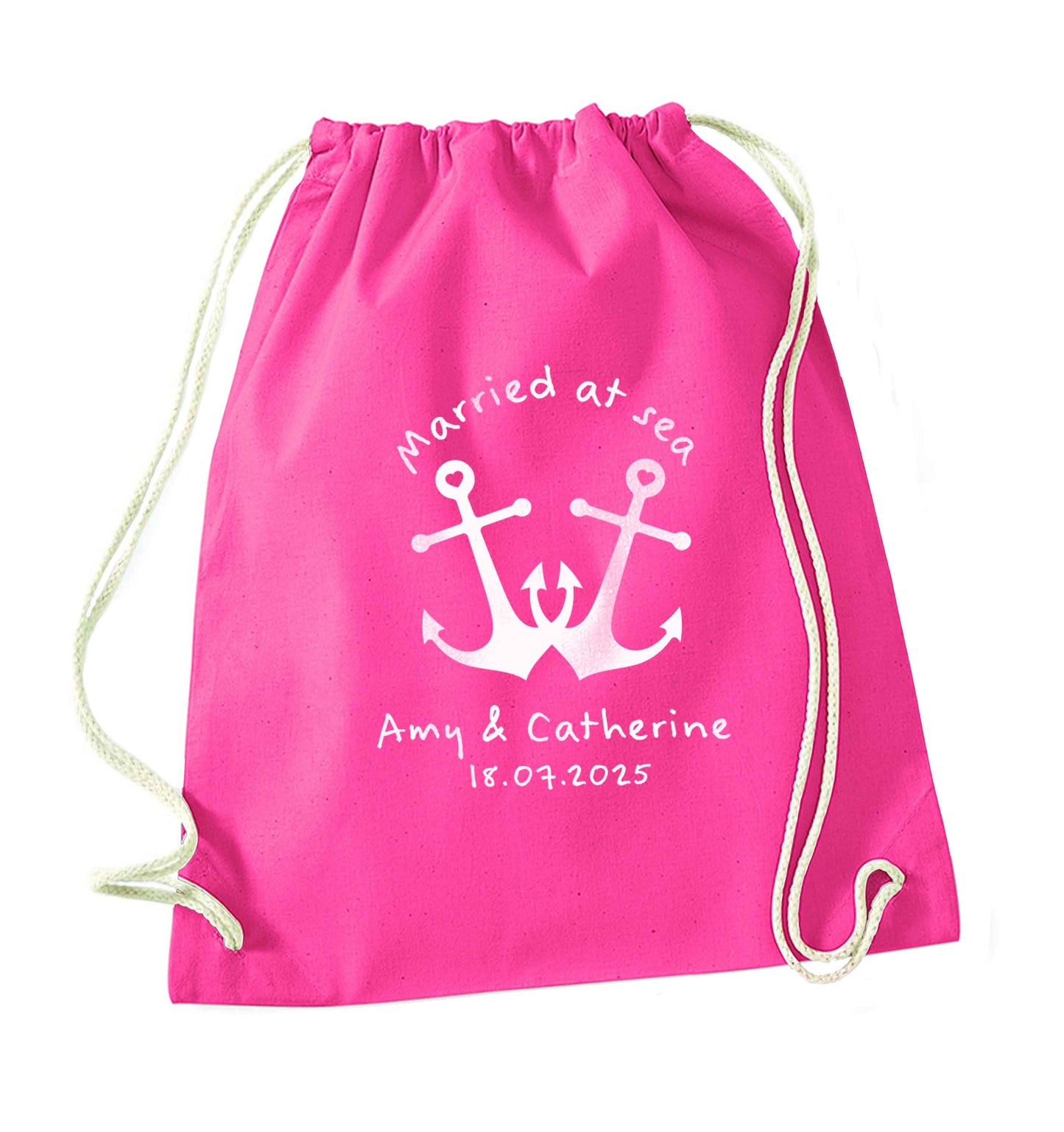 Married at sea pink anchors pink drawstring bag